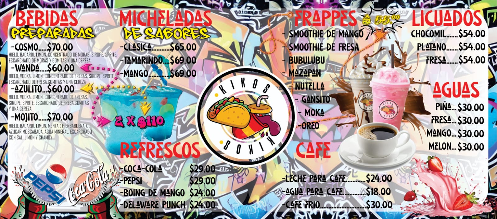 K I K O S N A C K S Alitas Hamburguesas Tortas Hotdogos Burritas Quesadillas Cuernos Pambazos etc. KIKOS image 7