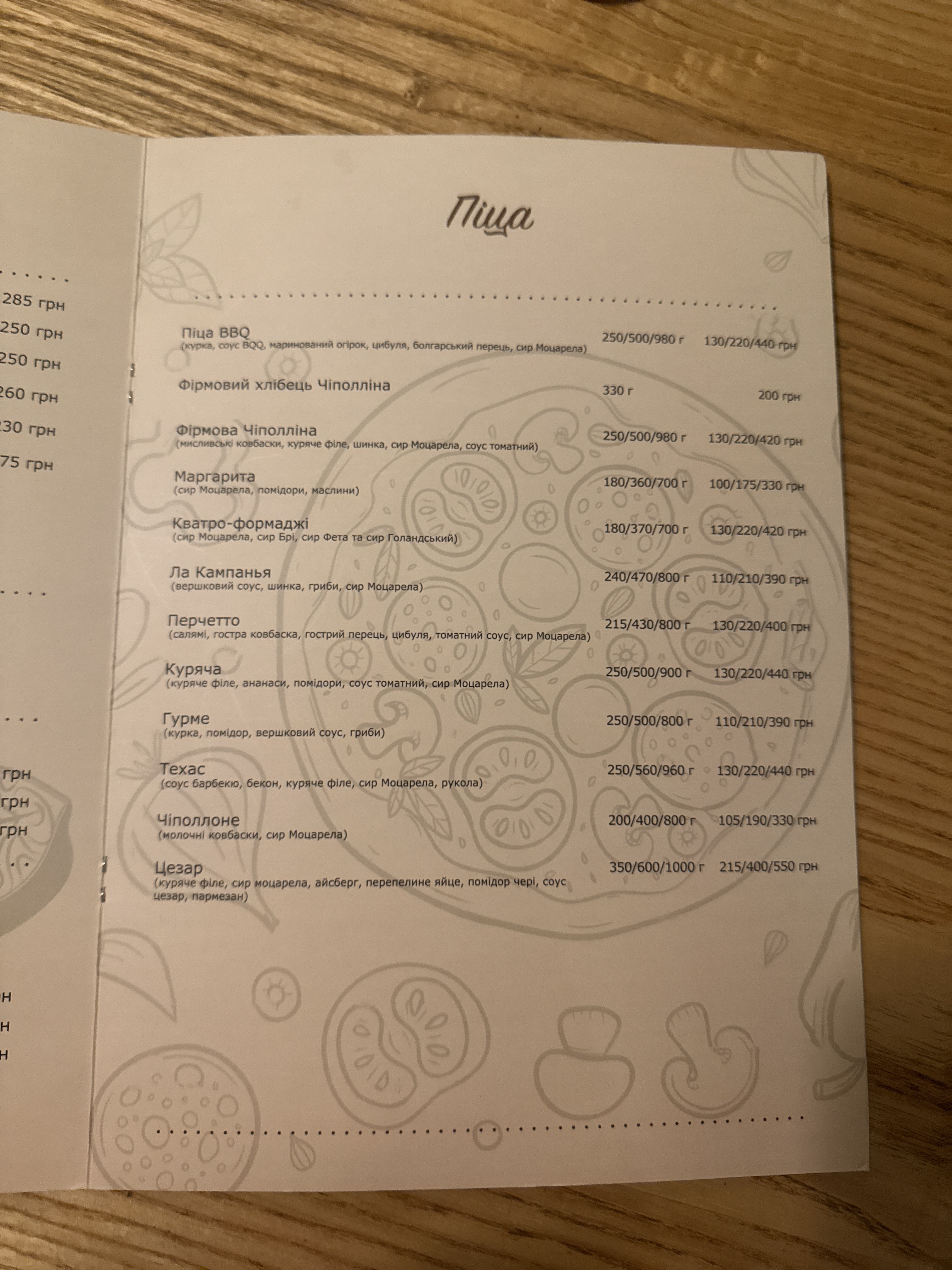 Villa Chipollina menu 7