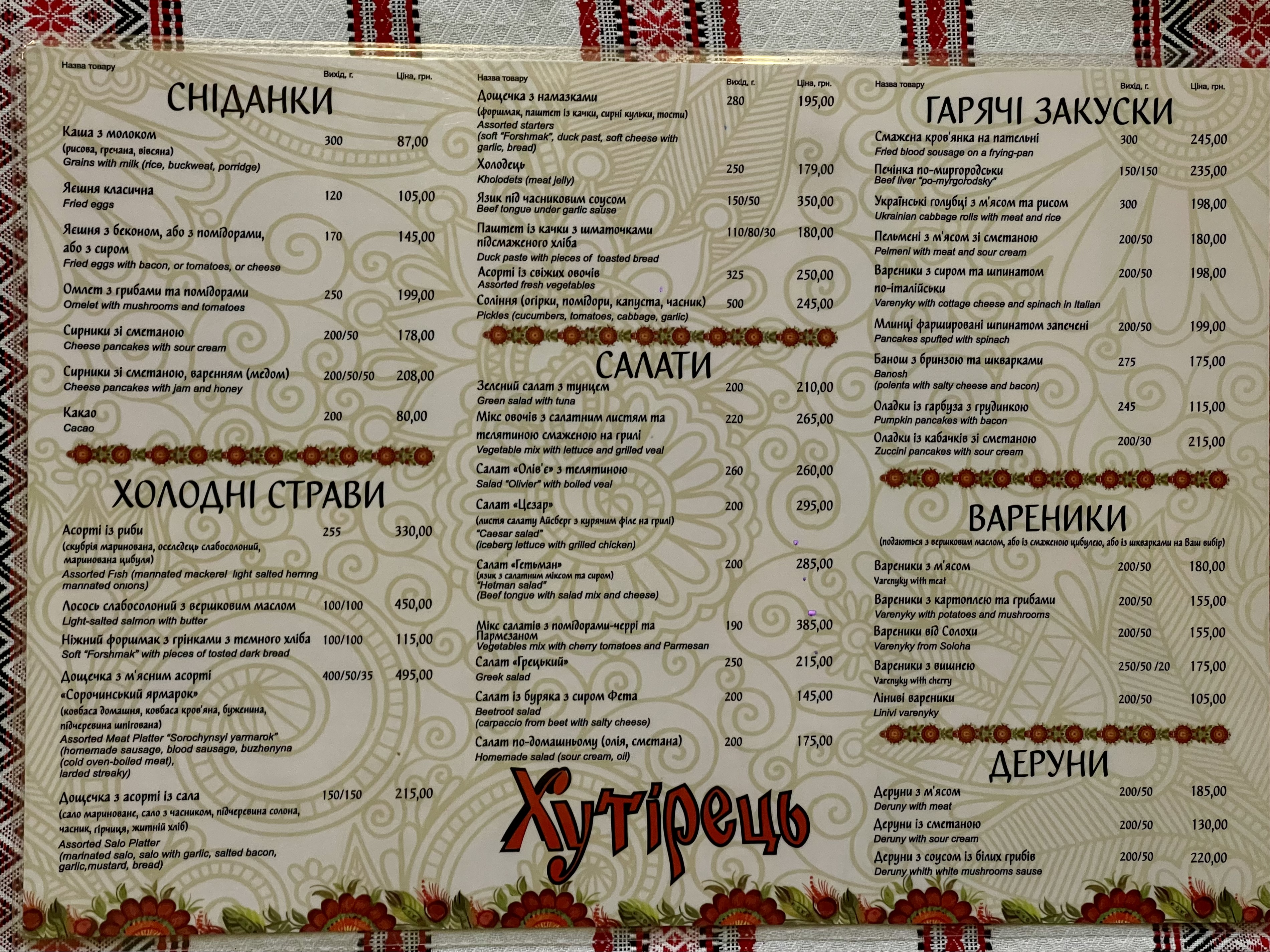 Khutiretsʹ menu 1