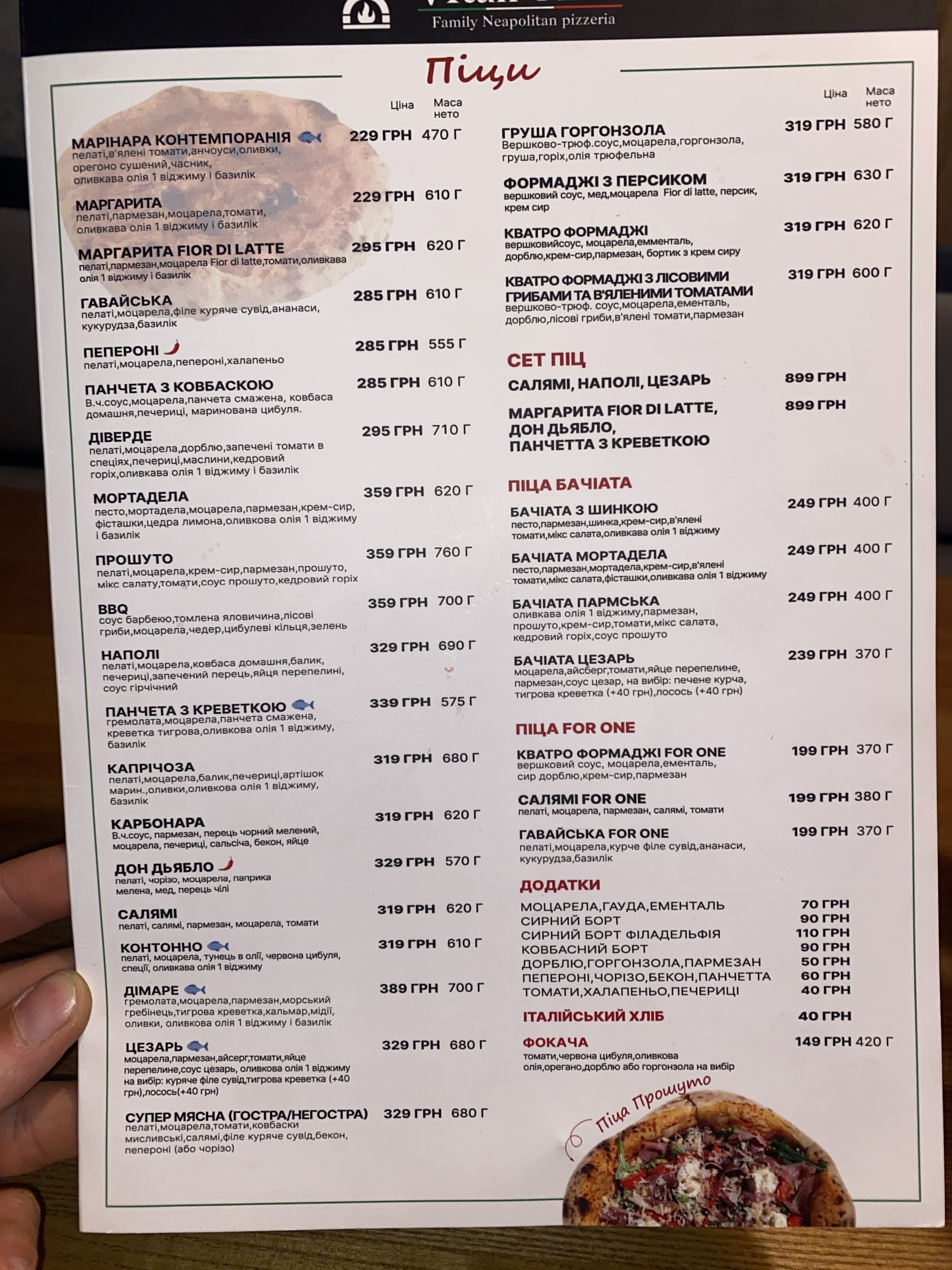 Vitali pizza,піца,Гатне,Чабани,Віта поштова menu 1