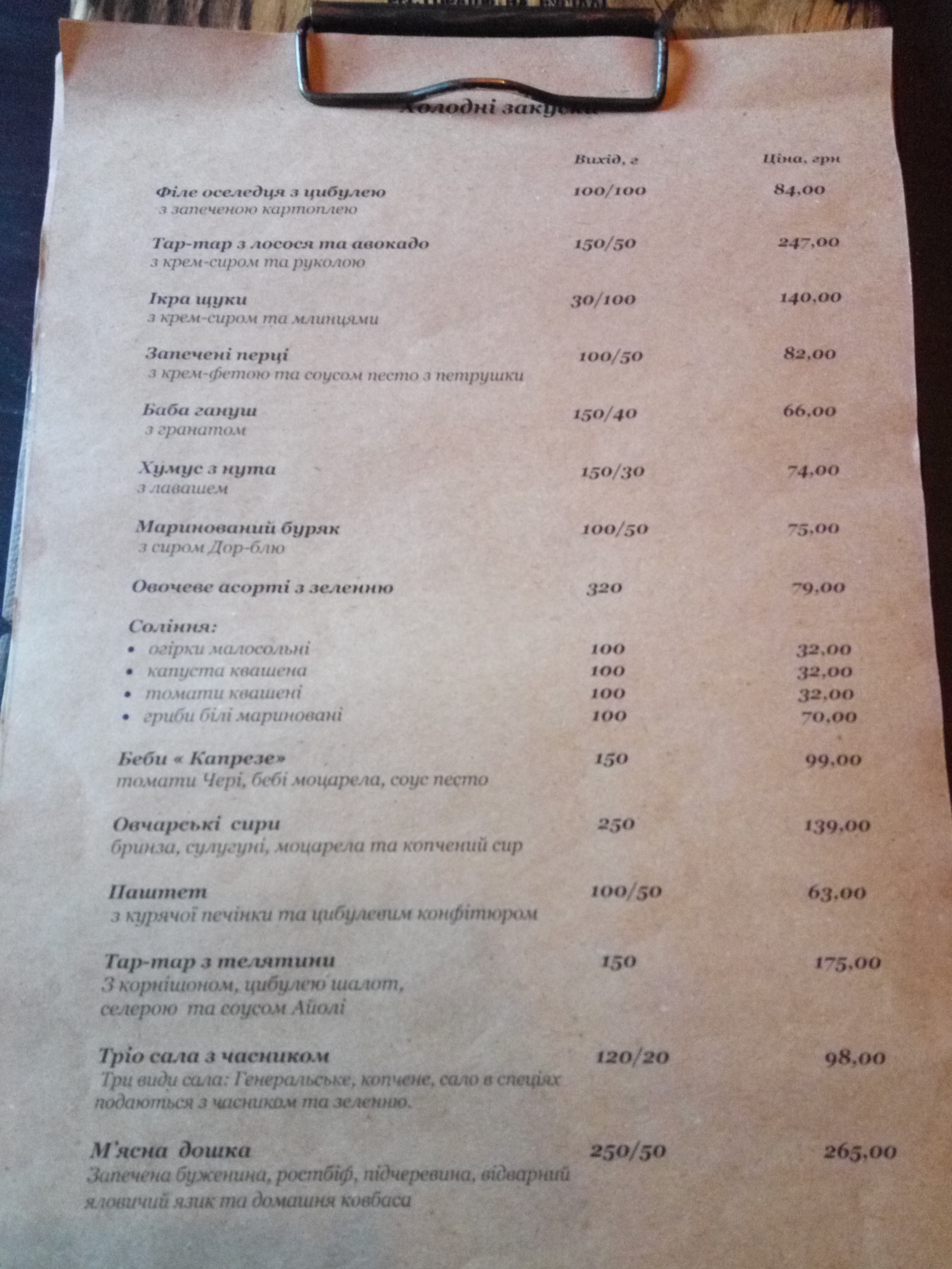 Sazha. Restoratsiya Na Vuhilli menu 10