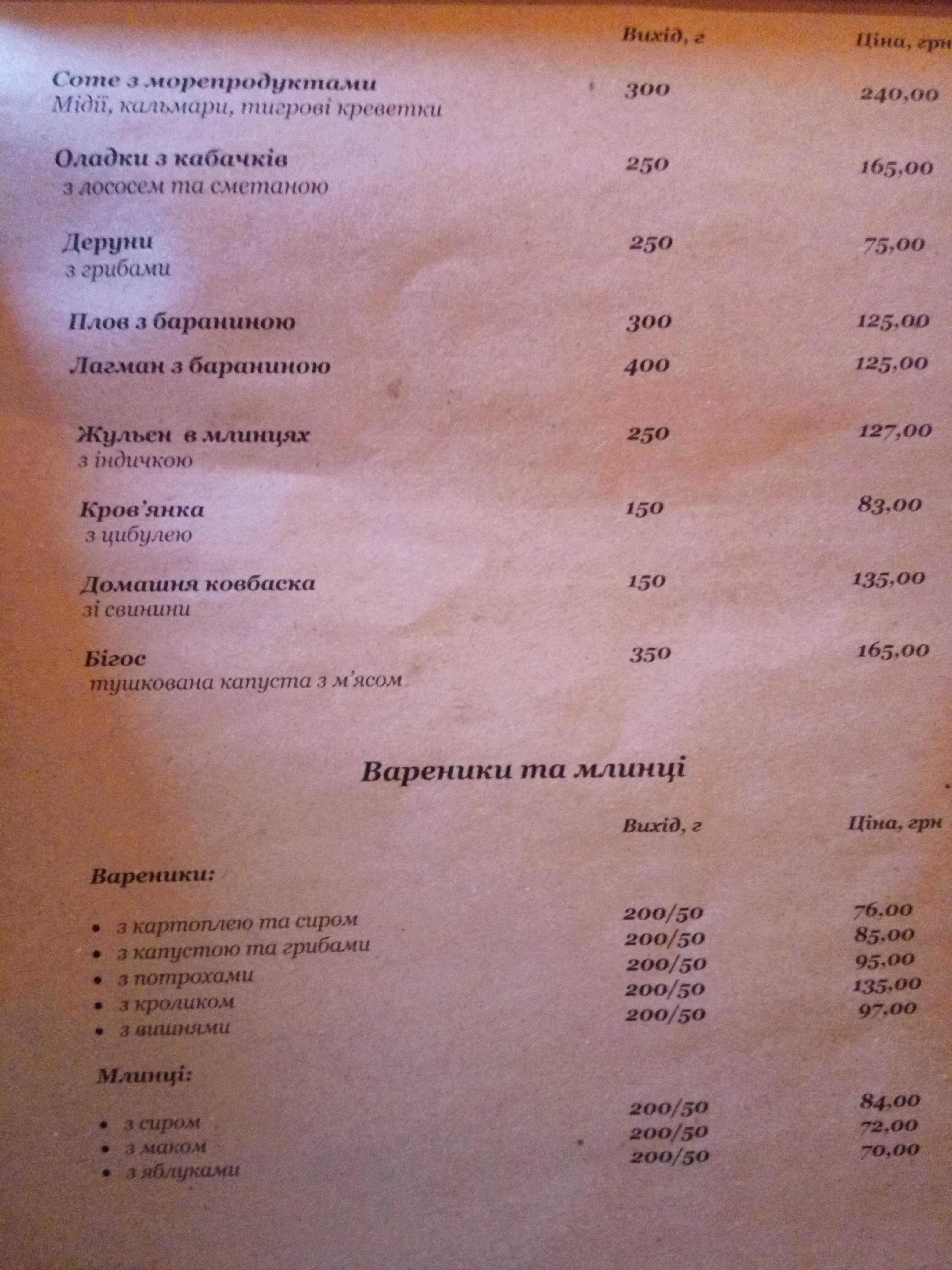 Sazha. Restoratsiya Na Vuhilli menu 11