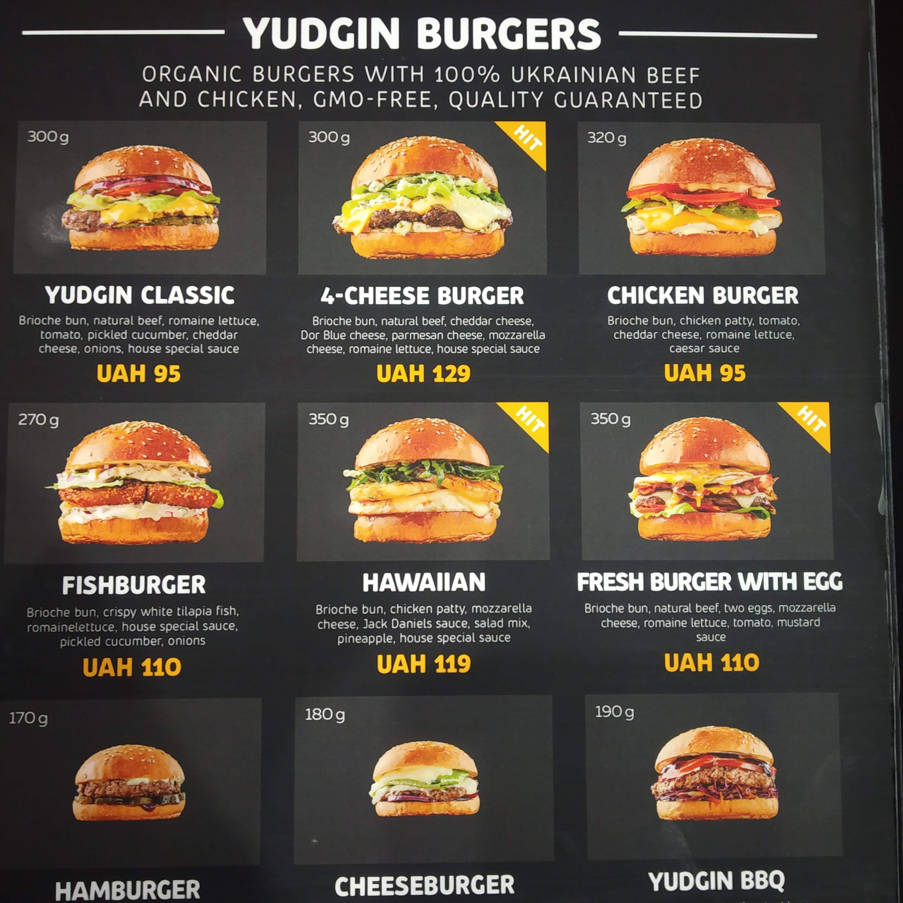 Yudgin Burger menu 1