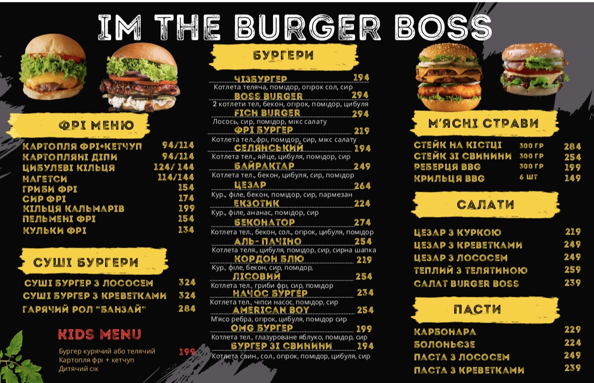 I'm the Burger Boss menu 1