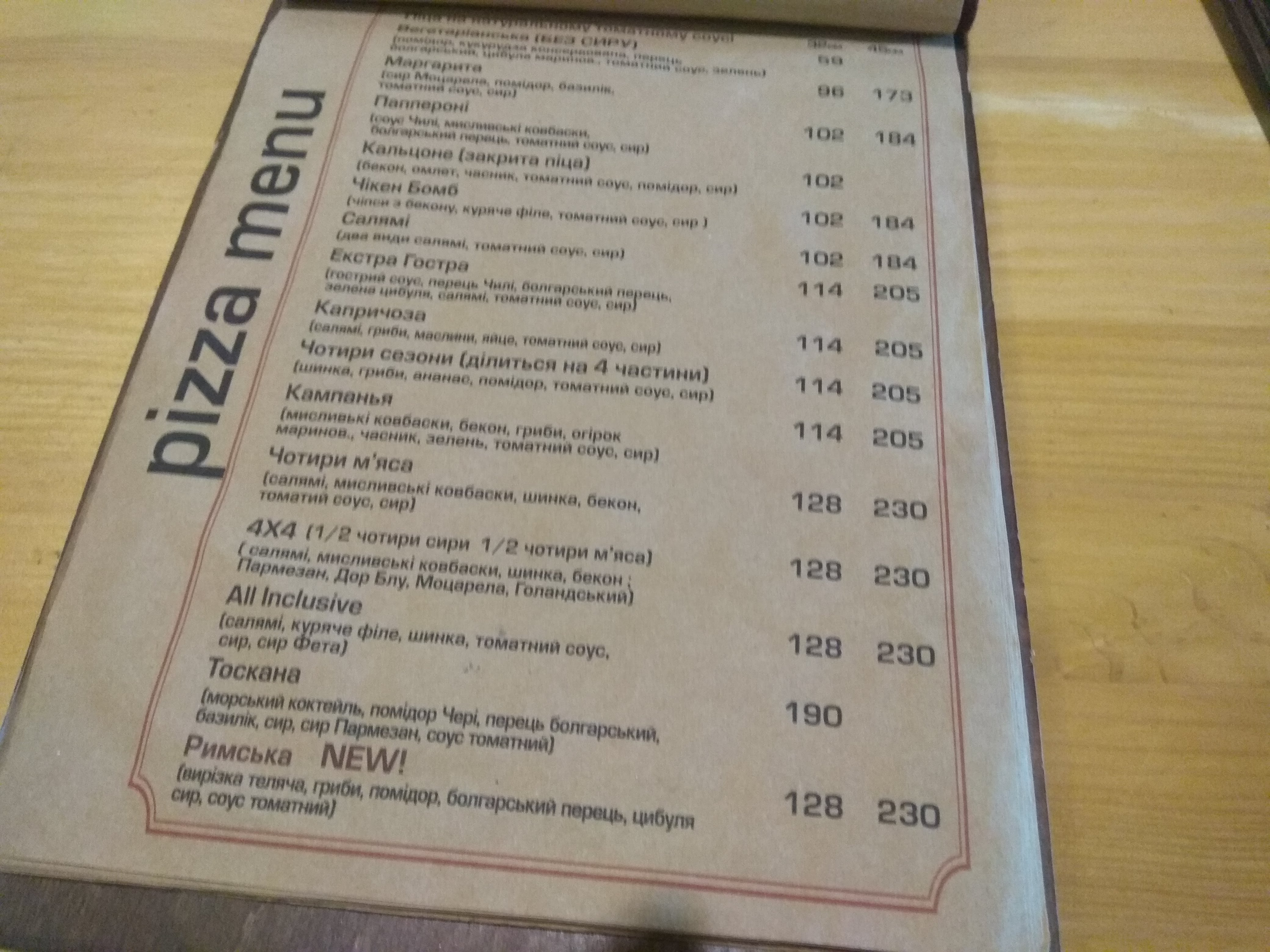 Drova pizzeria menu 2