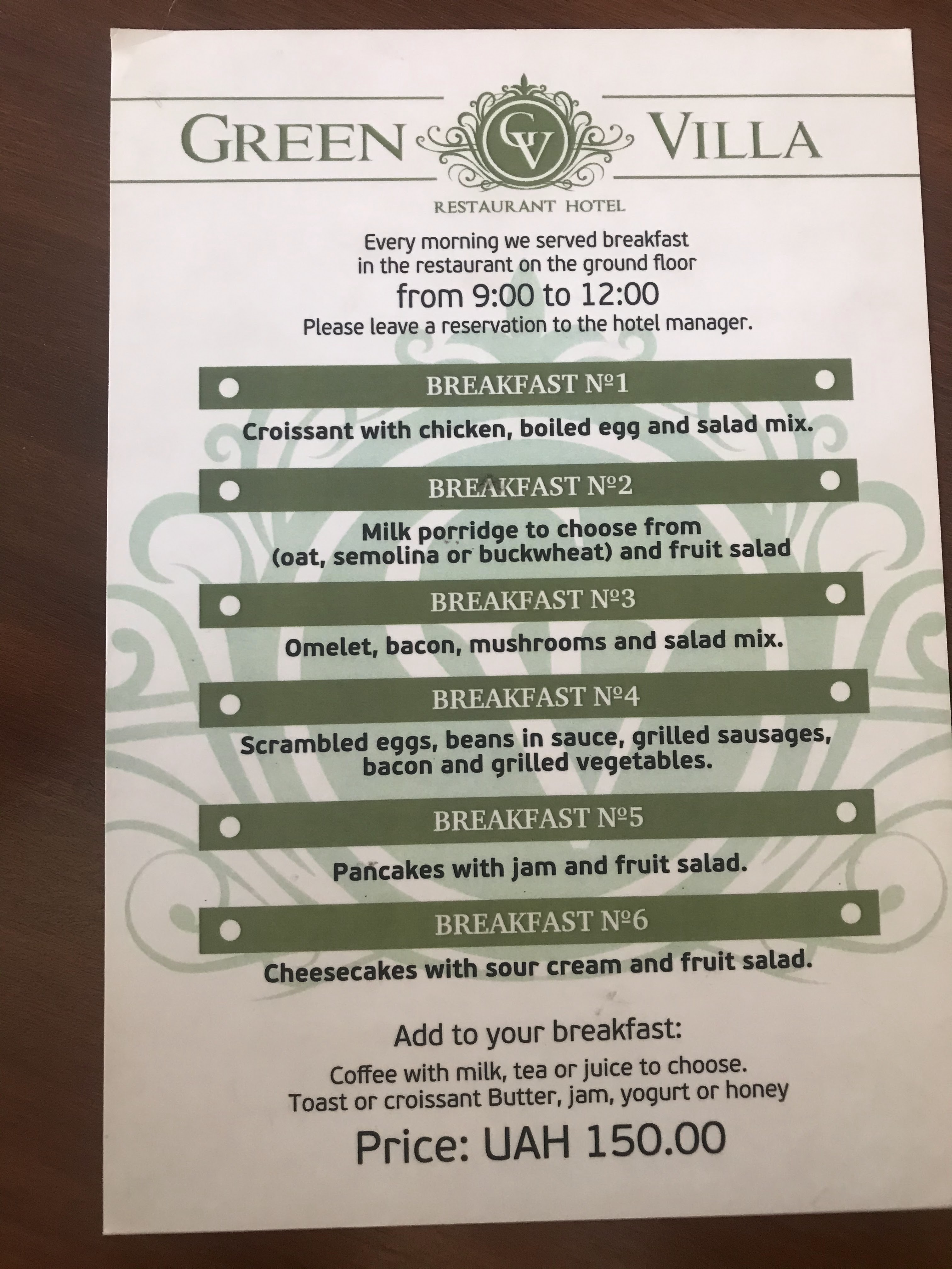 Green Villa menu 2