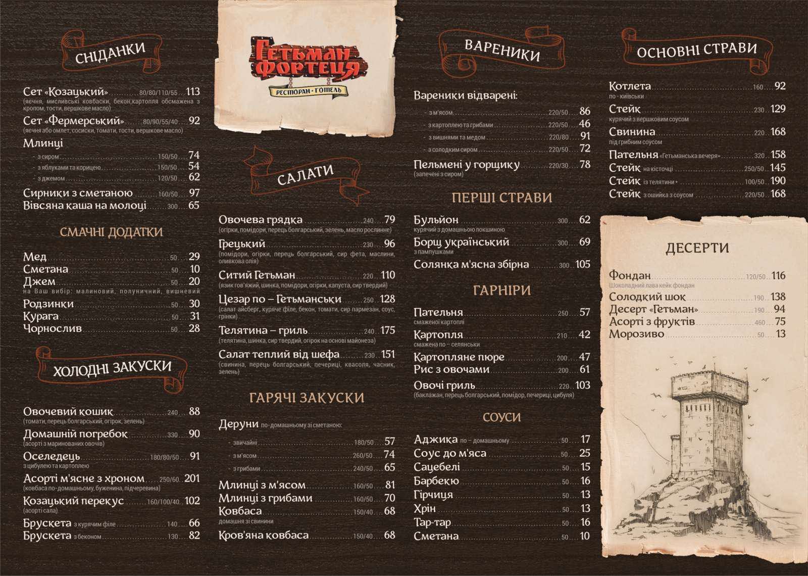 Hetman fortetsia menu 1