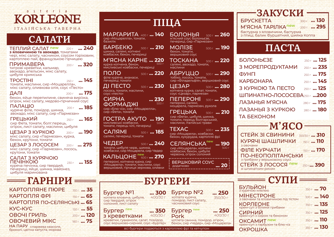 Osteria Korleone menu 1