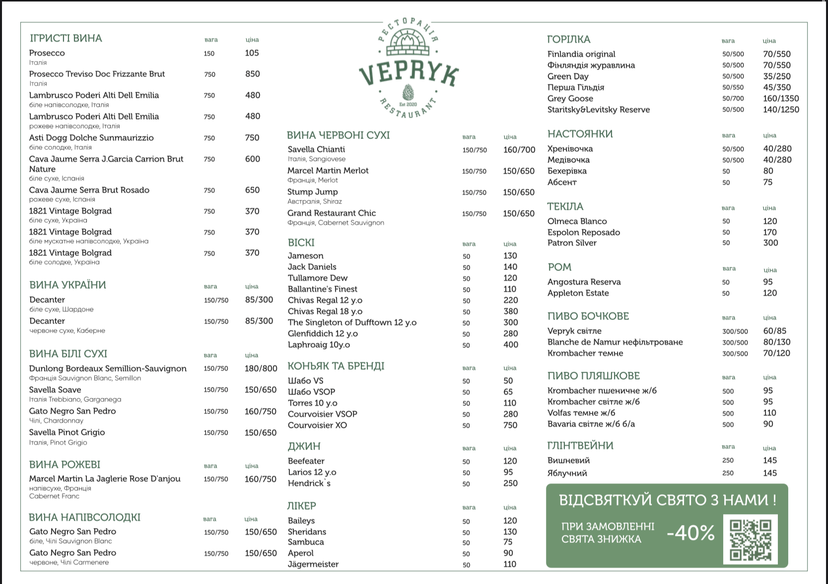 Ресторація Vepryk menu 4