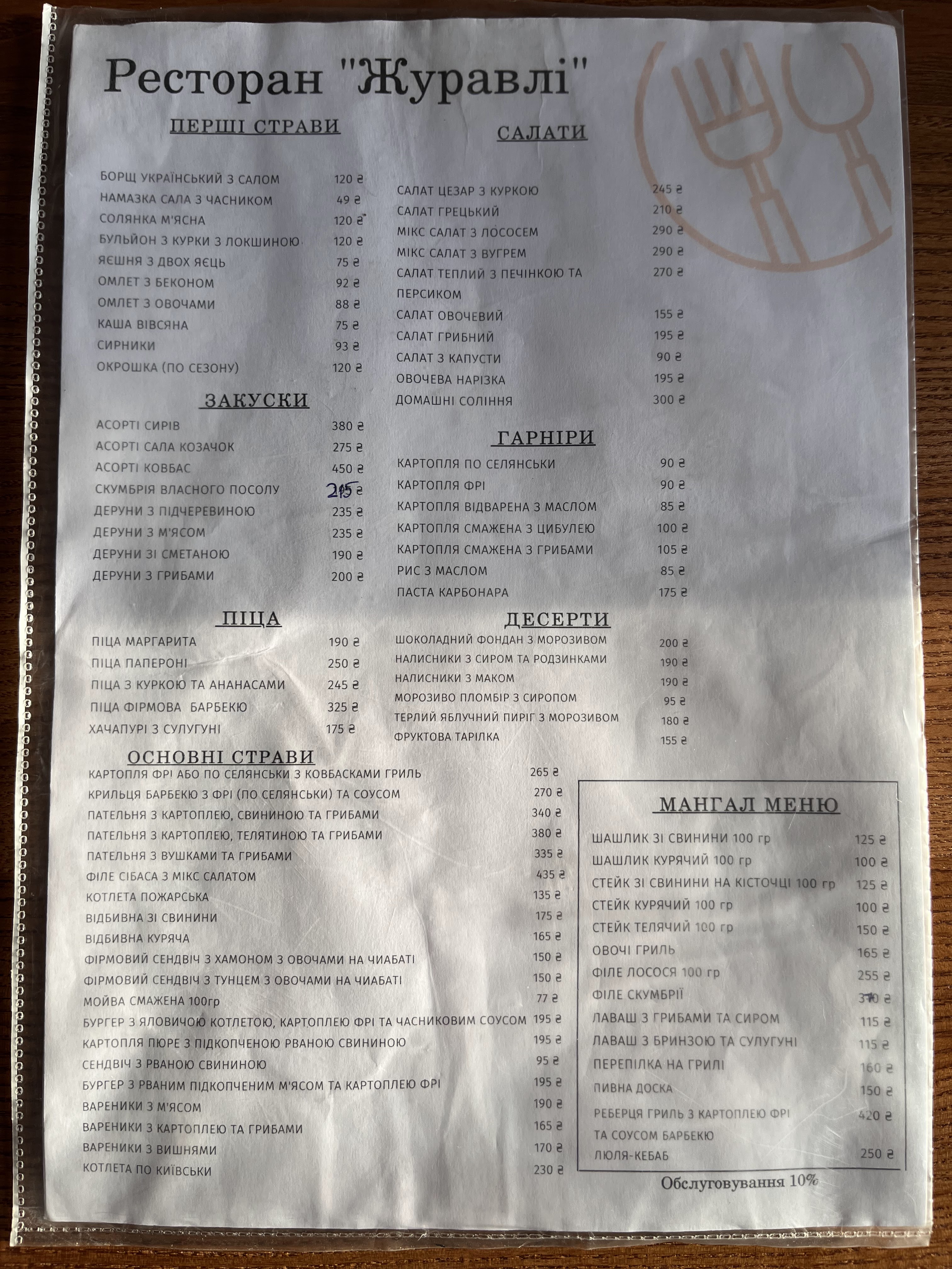 Hrylʹ-Bar "Zhuravli" menu 2