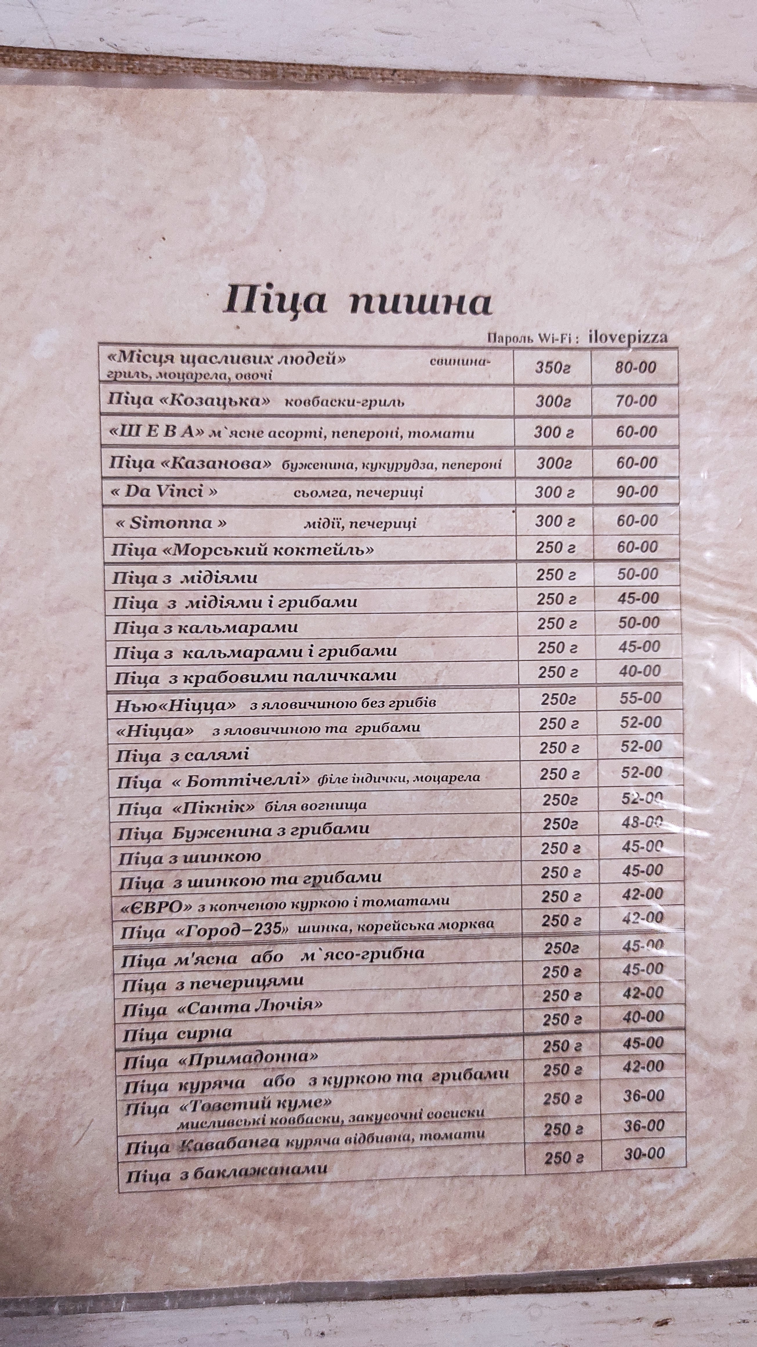 Pitseriya Na Lenina menu 1