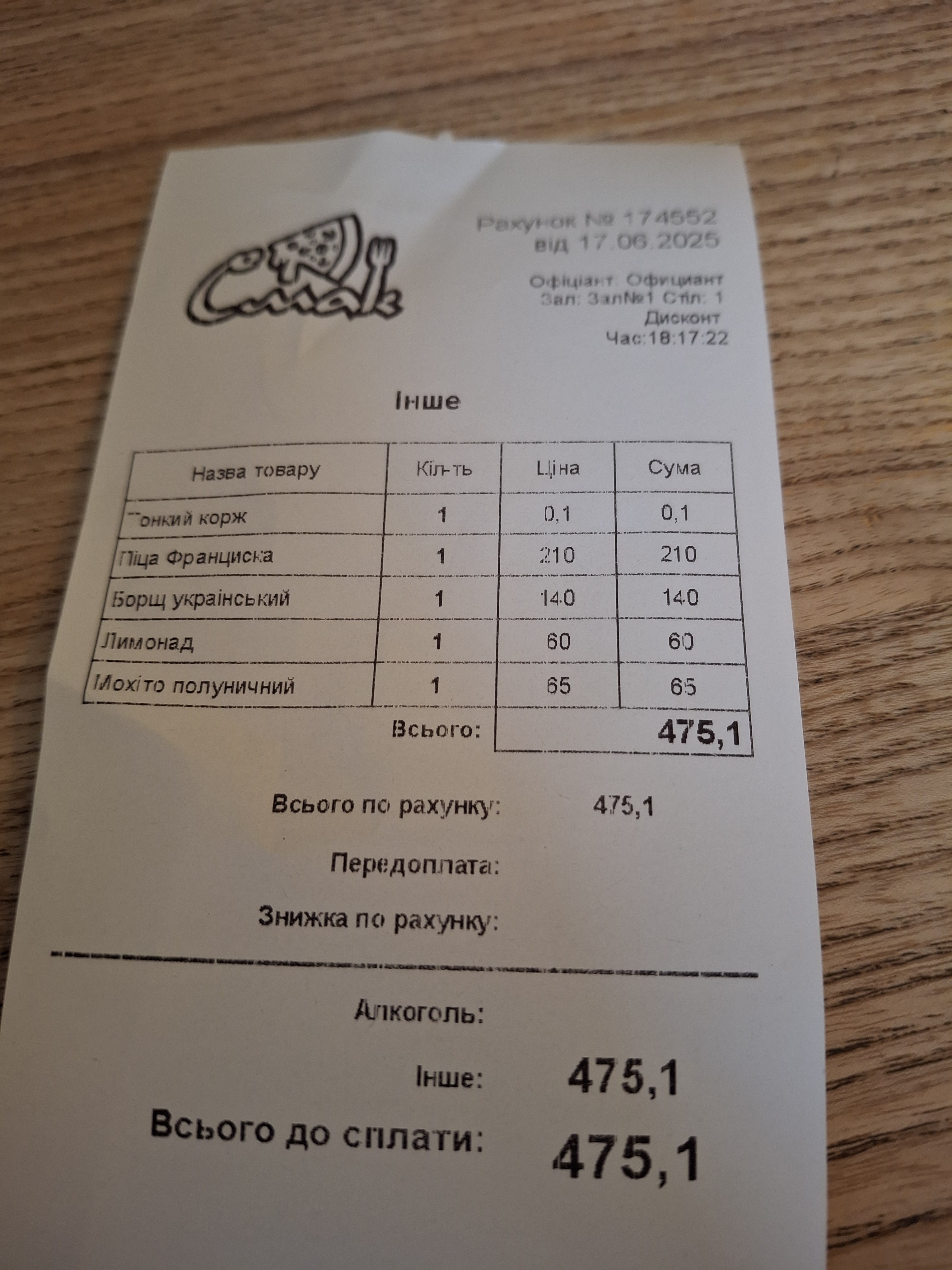 Pitseriya "Smak" menu 4