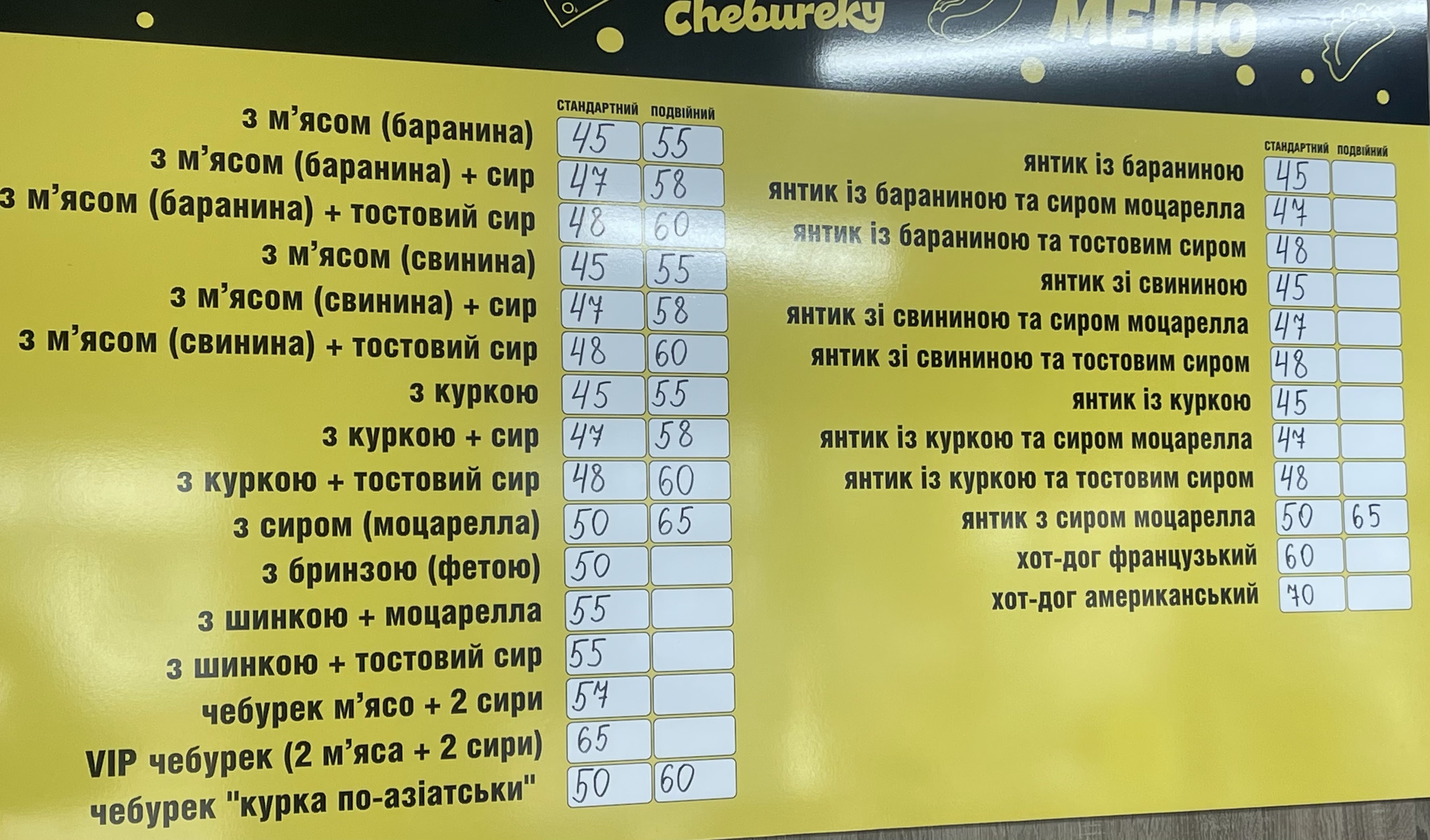 Oleksandrivski Chebureky menu 1