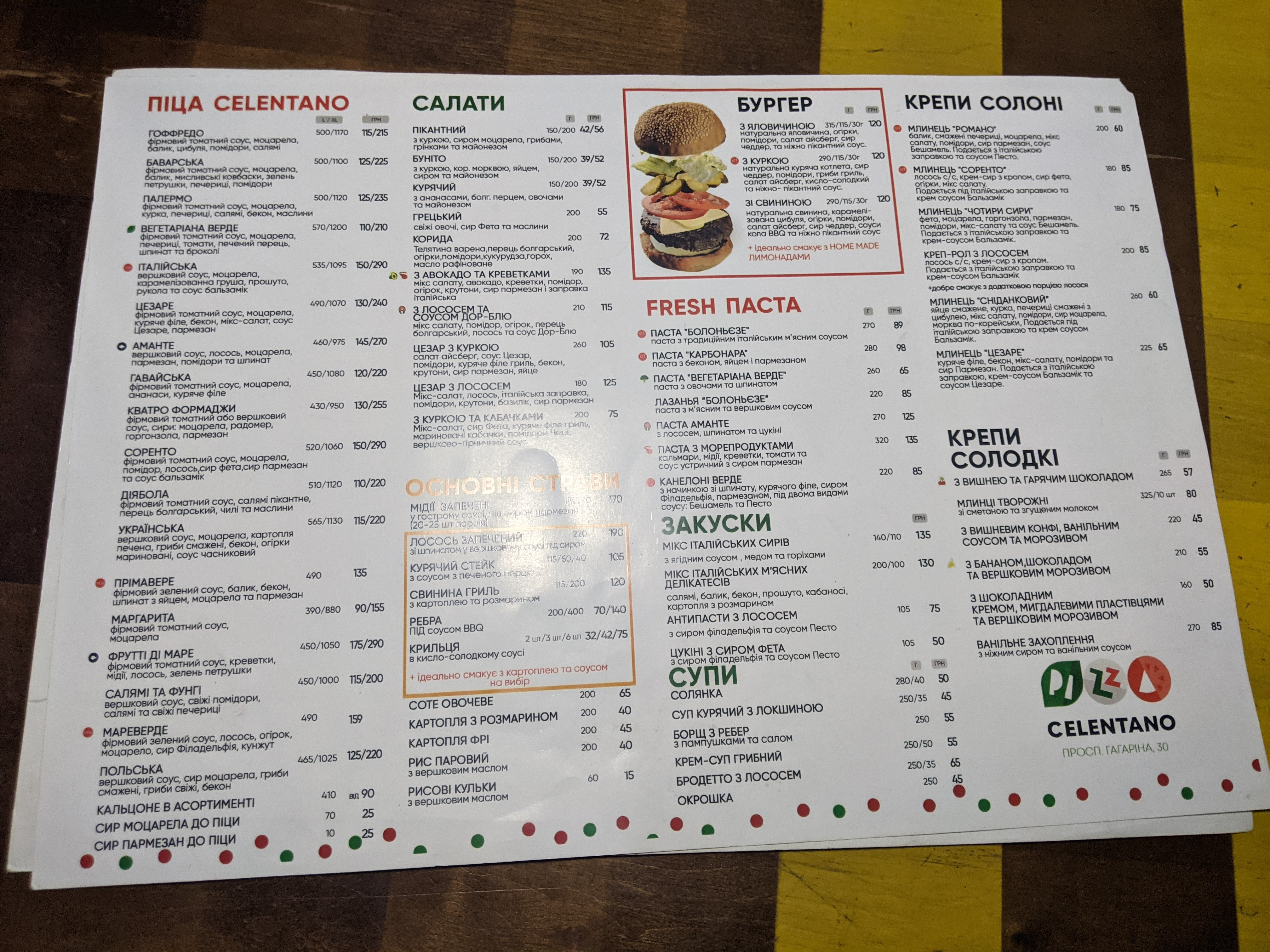 Celentano menu 1