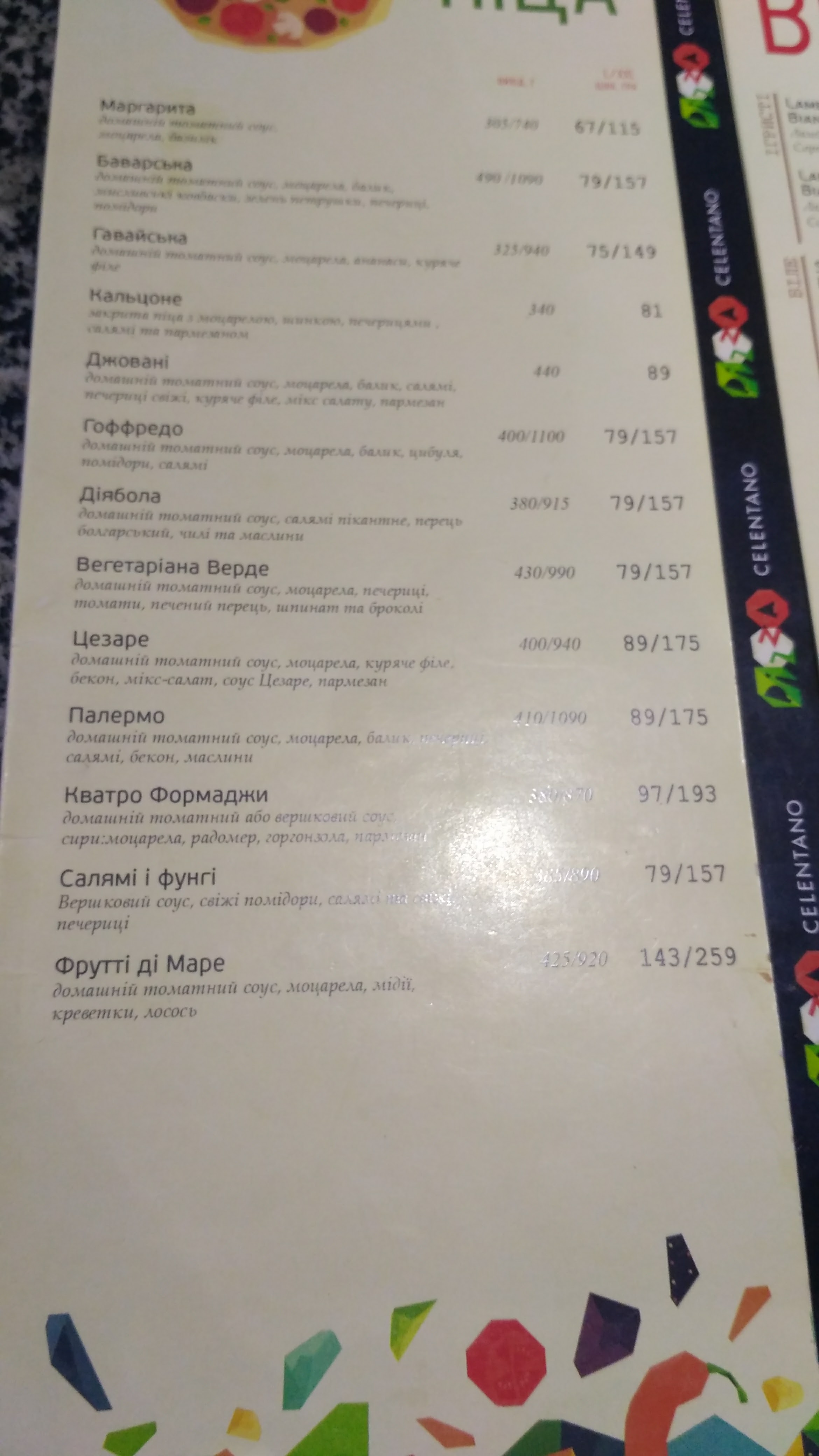 Celentano menu 9