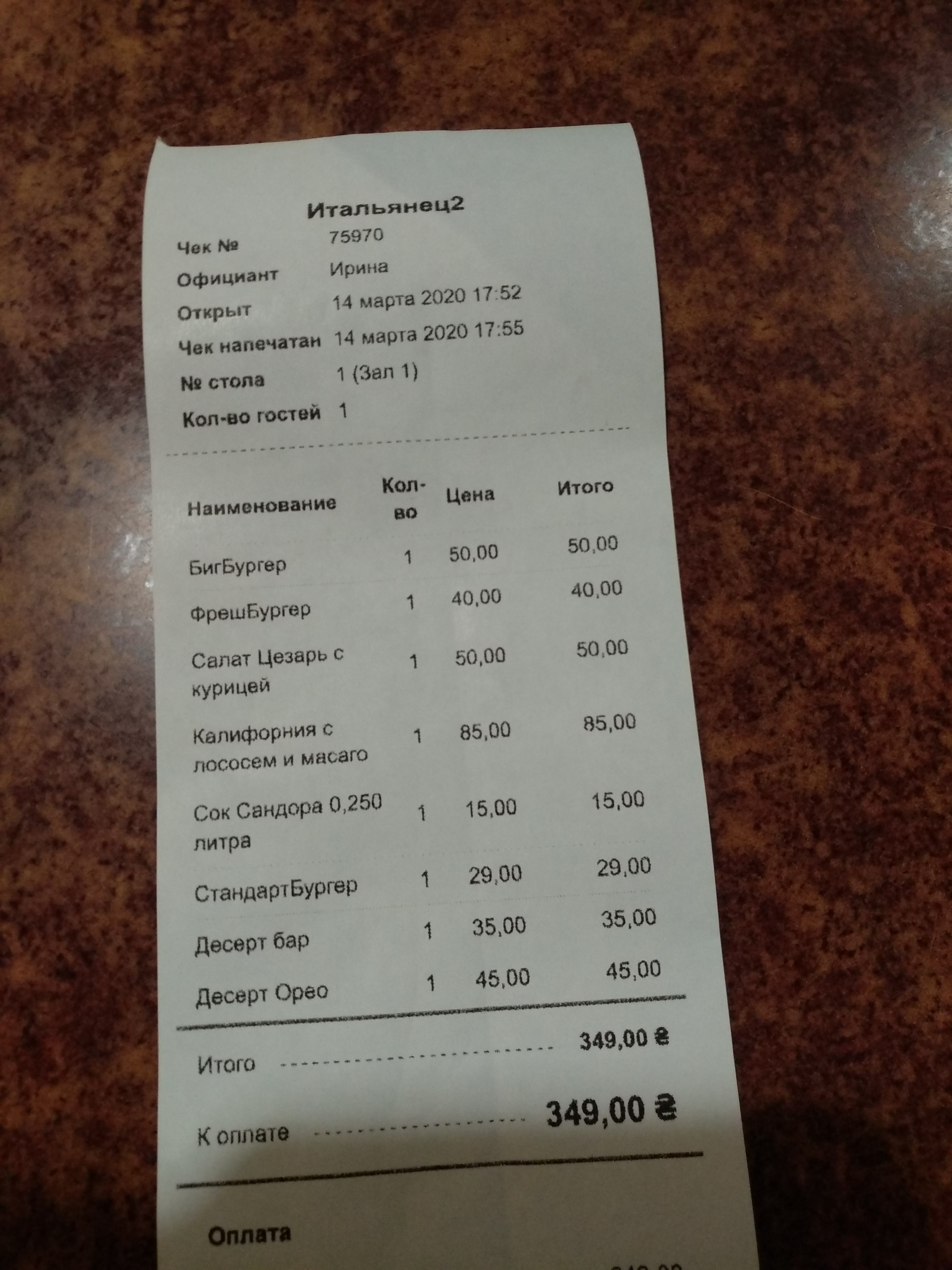 Pitseriya "Italiyetsʹ" menu 6