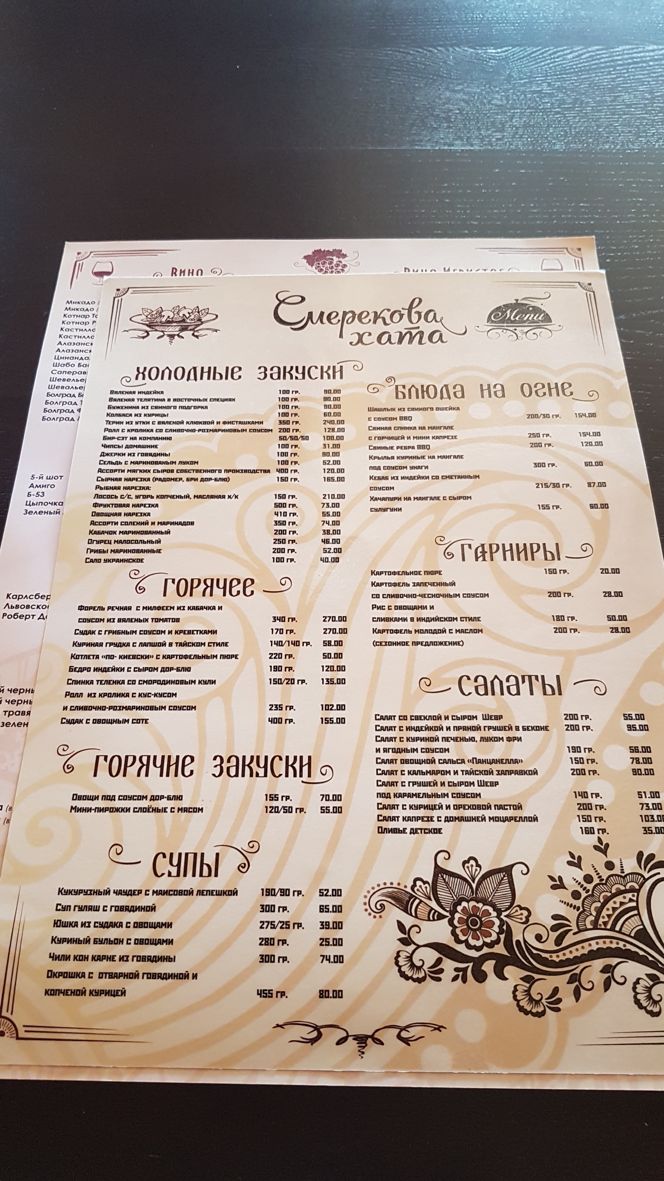 Smerekova Khata menu 4