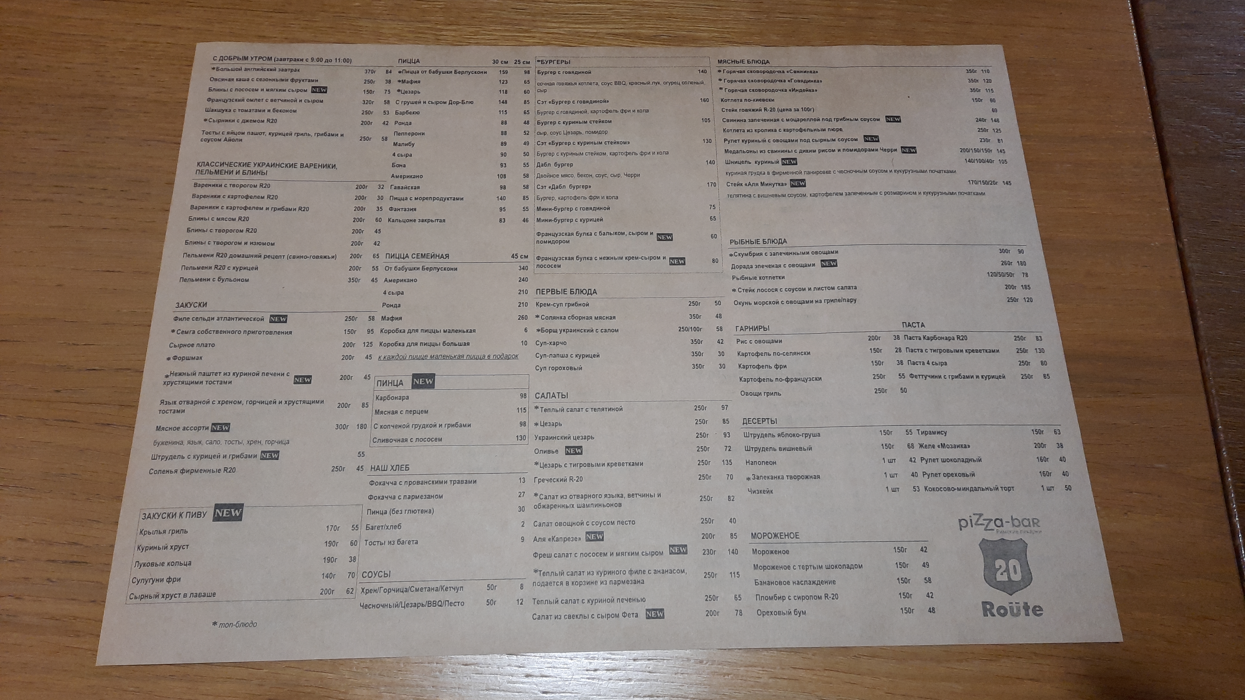 cafe Pizza-bar Rimskiye pekarni Route 20 menu 1