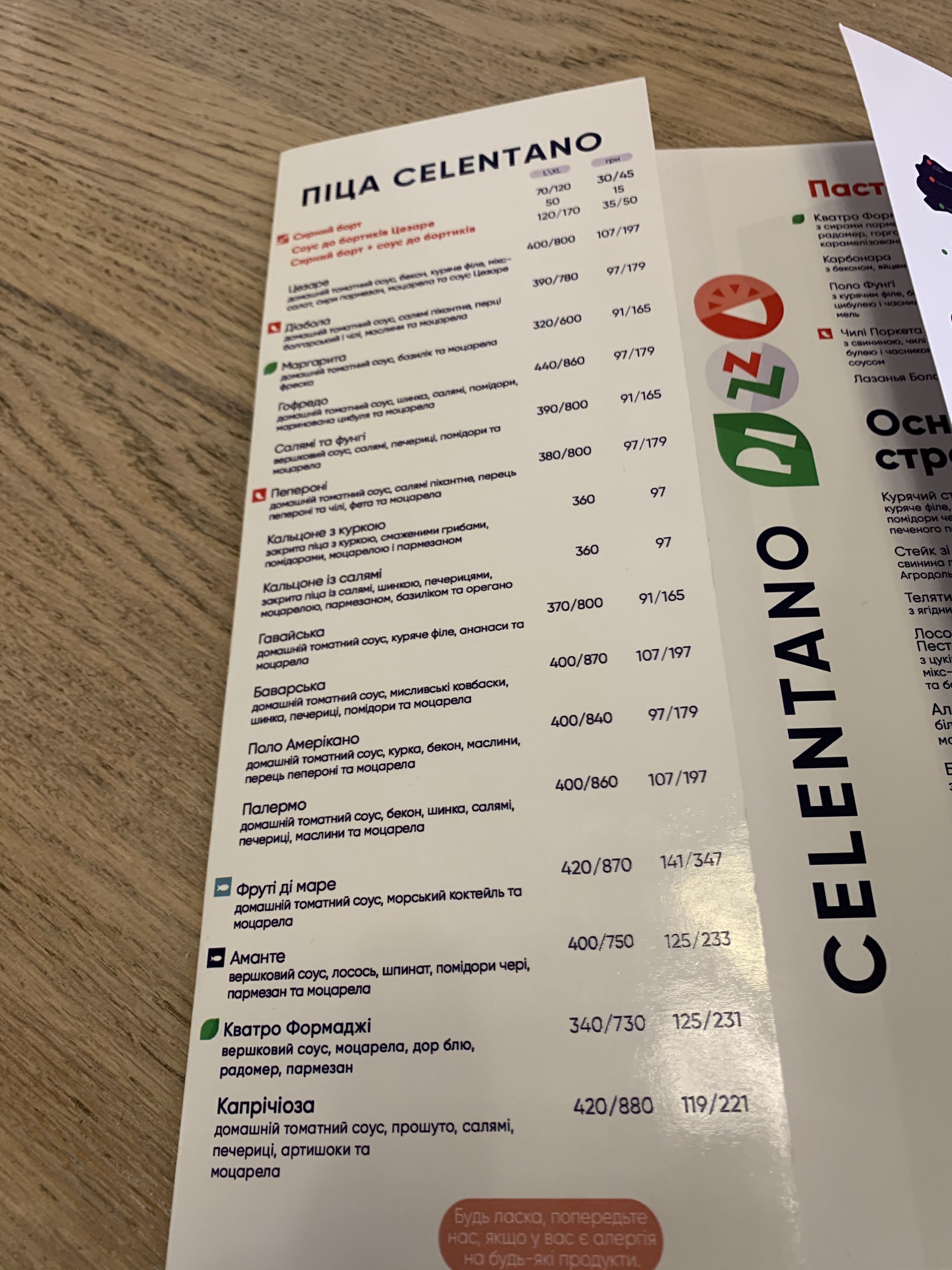 Pizza Celentano menu 3