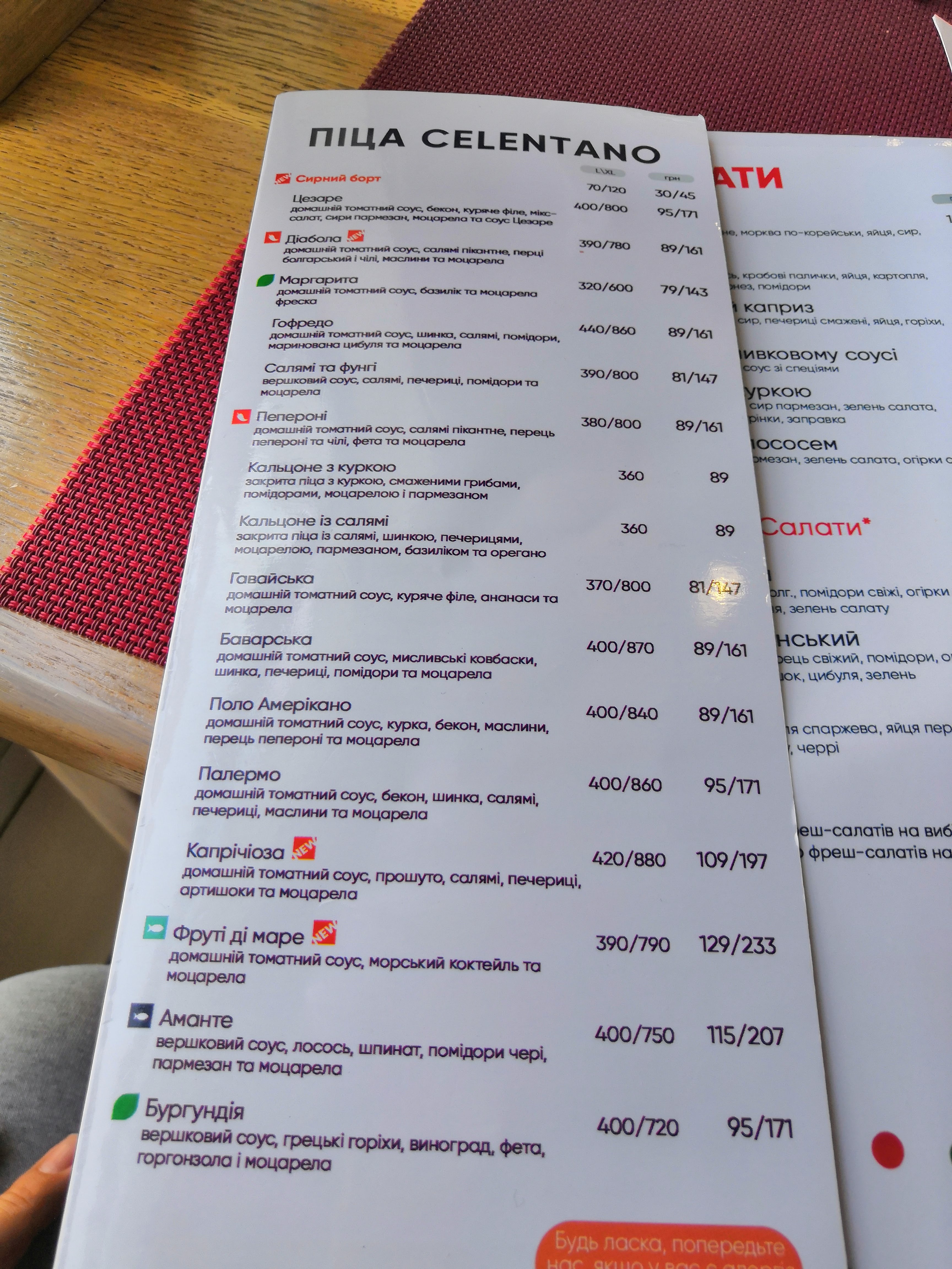 Pizza Celentano menu 12