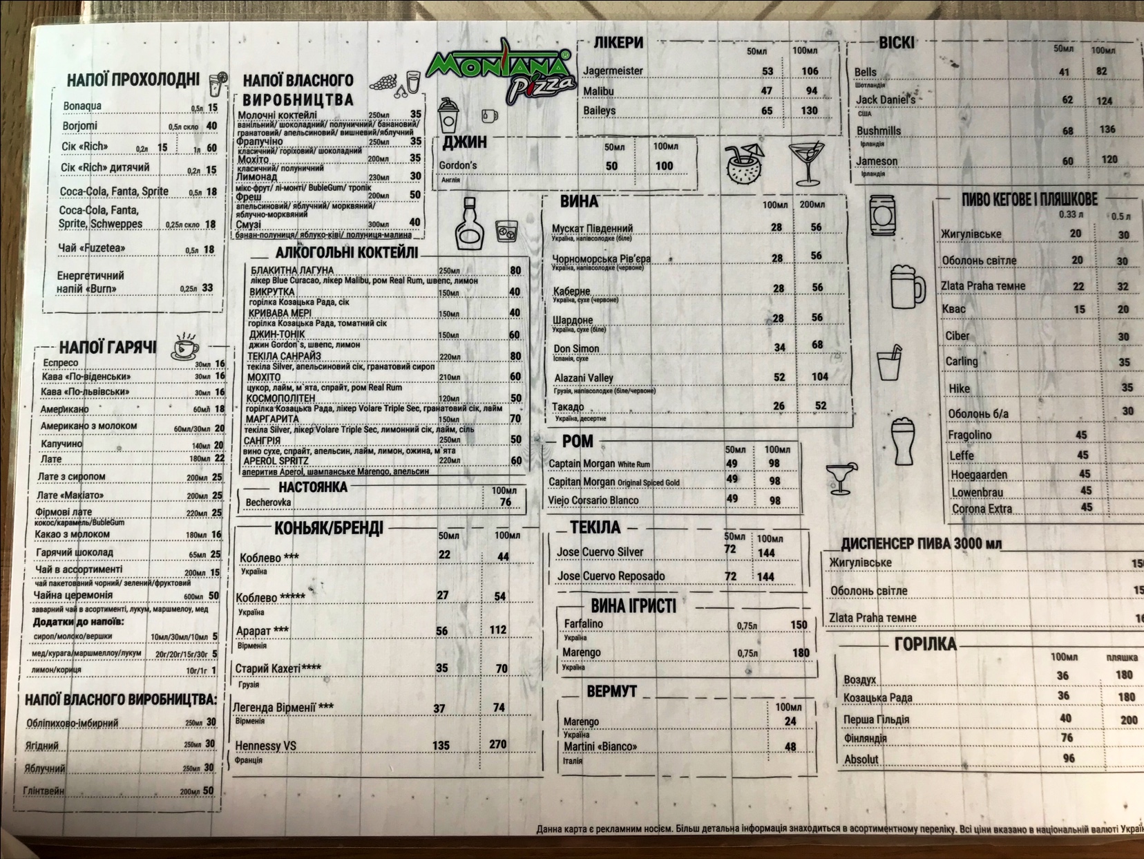 Montana menu 1