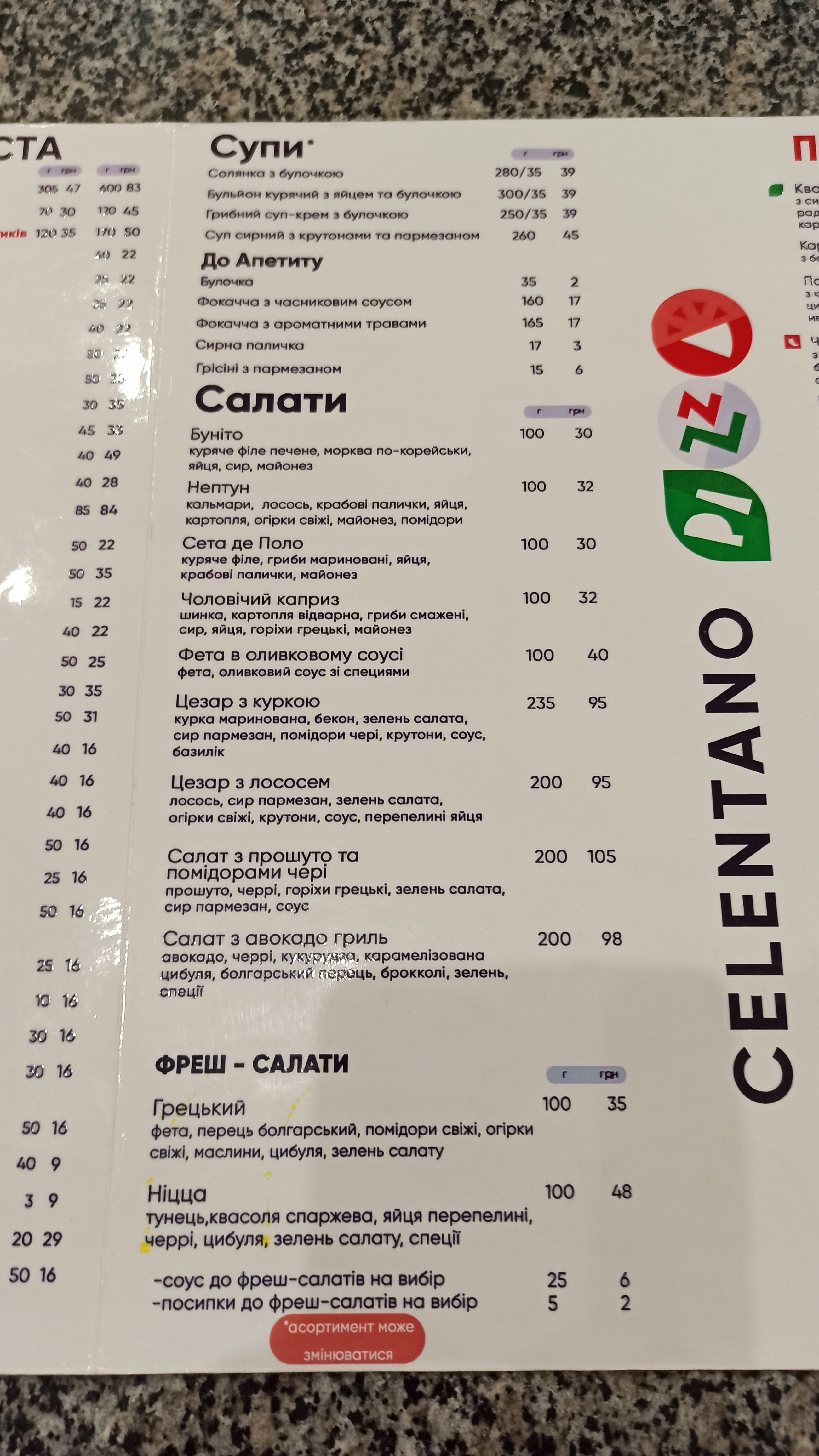 Pizza Celentano menu 5