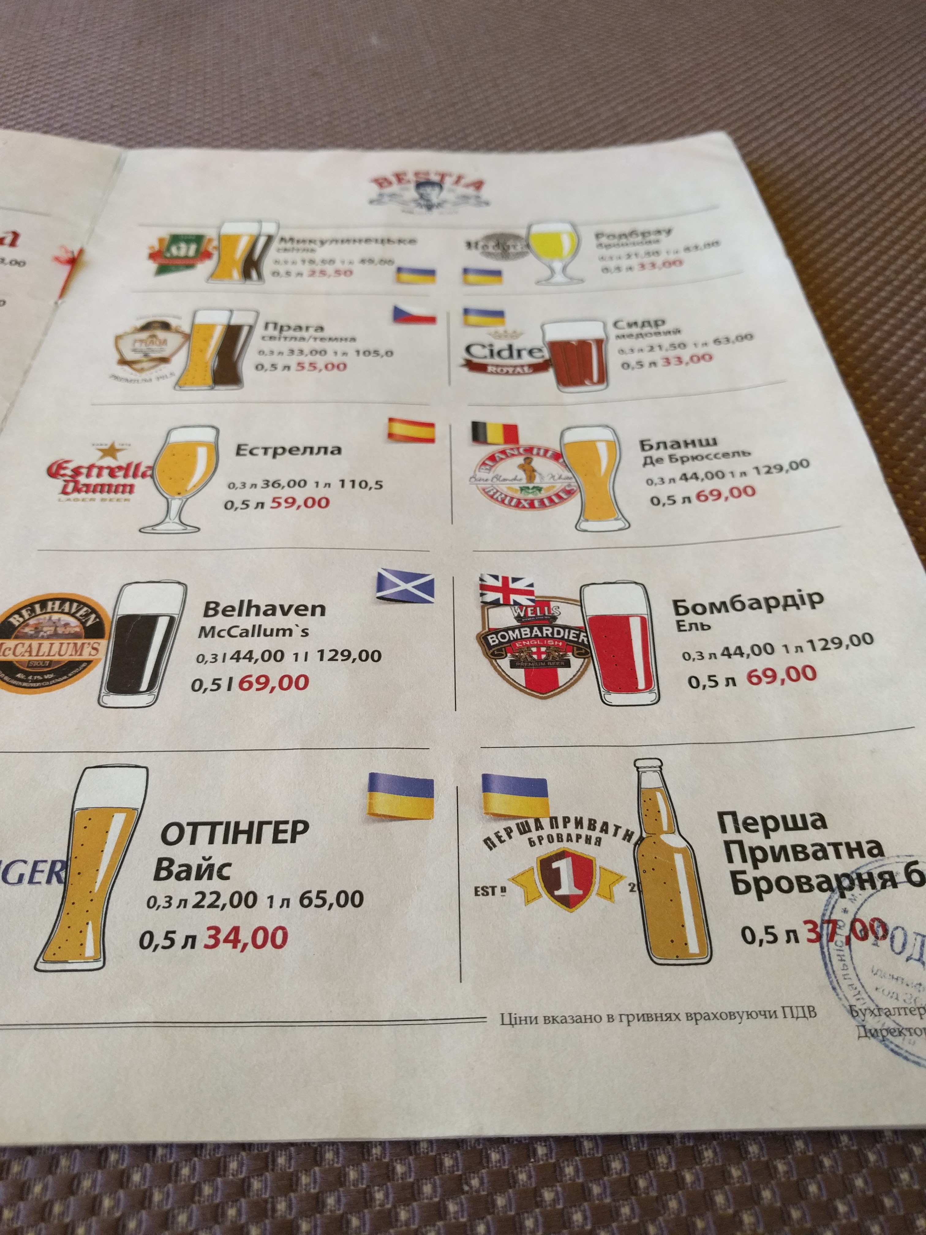 Pub BESTia menu 7