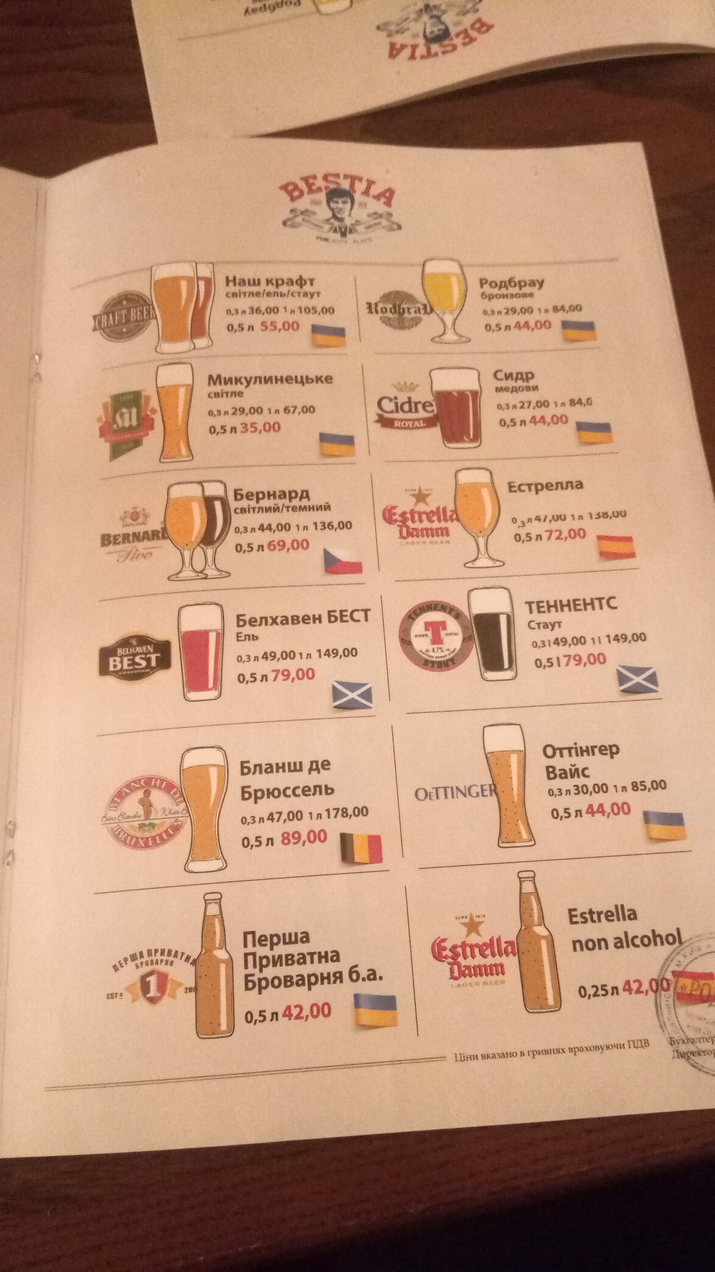 Pub BESTia menu 8