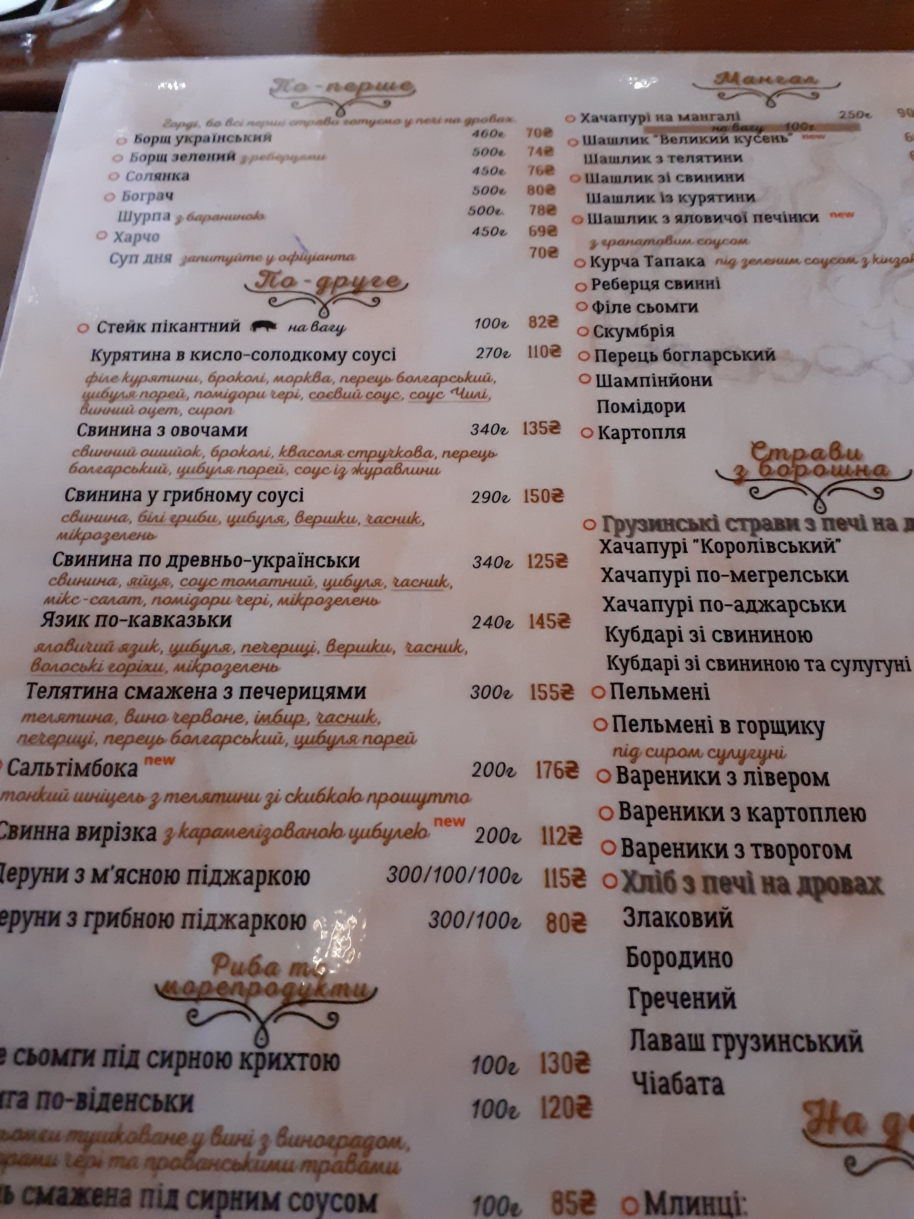Pani Zhuravlyna menu 2