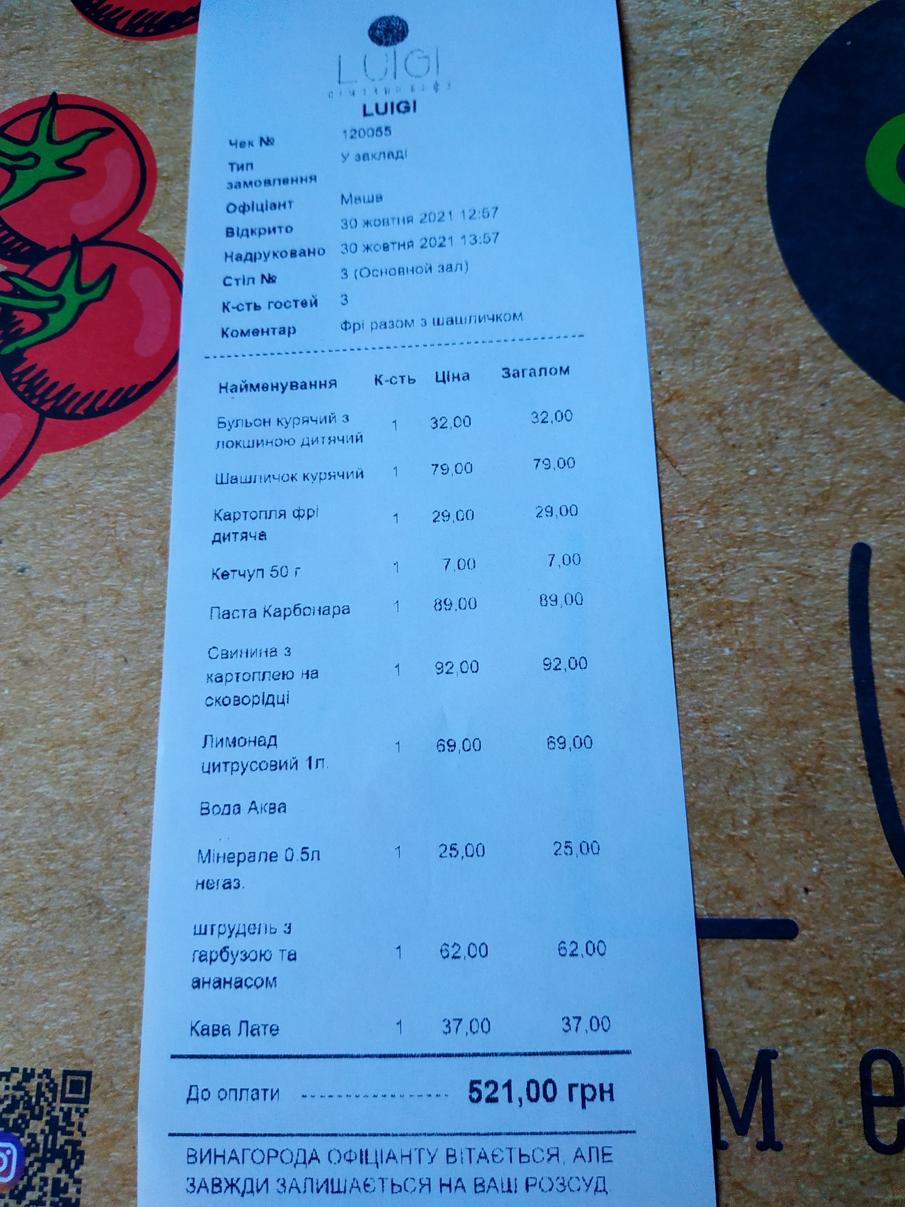 Сімейне Кафе Luigi menu 12