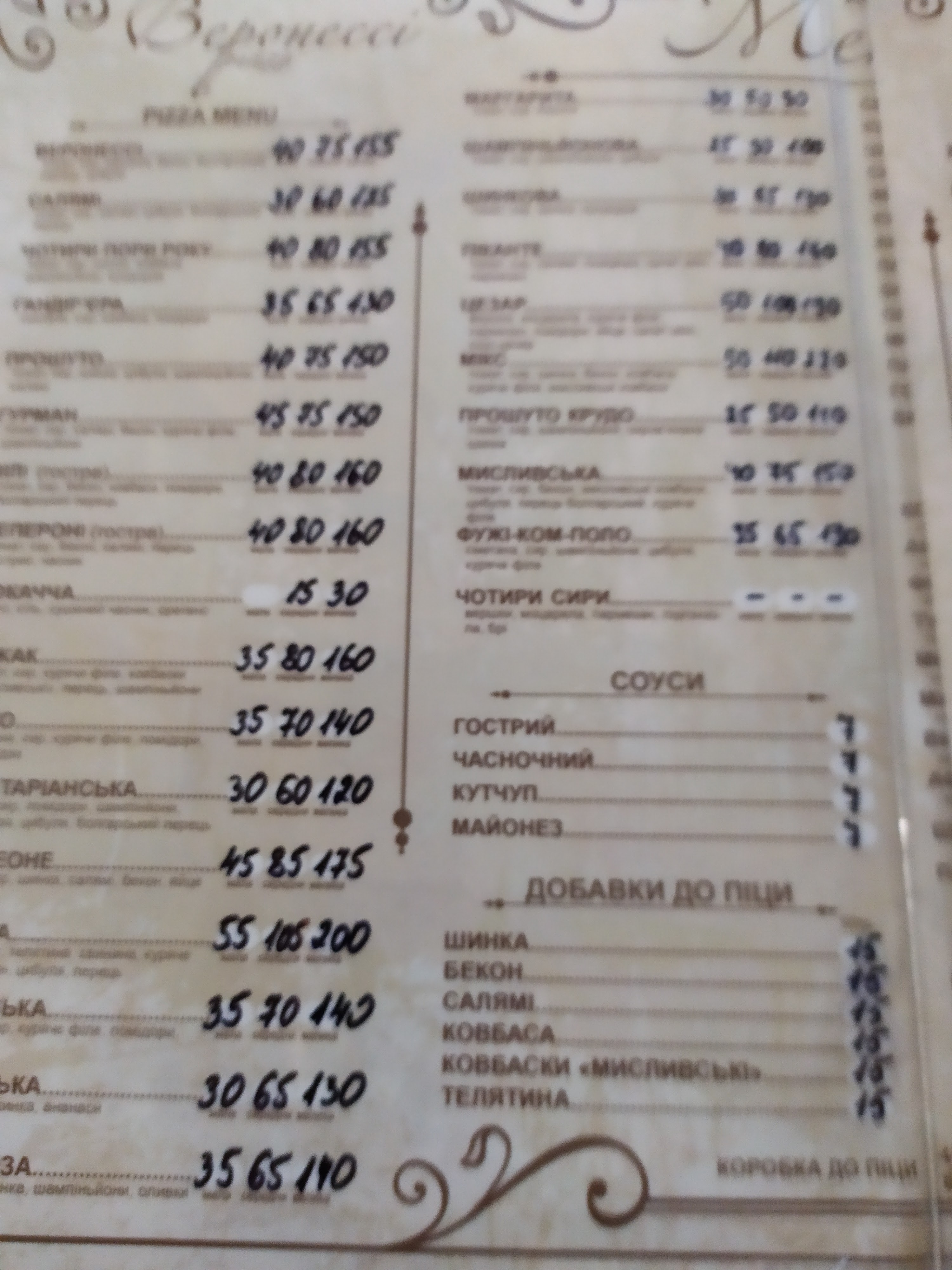Veronessi menu 3