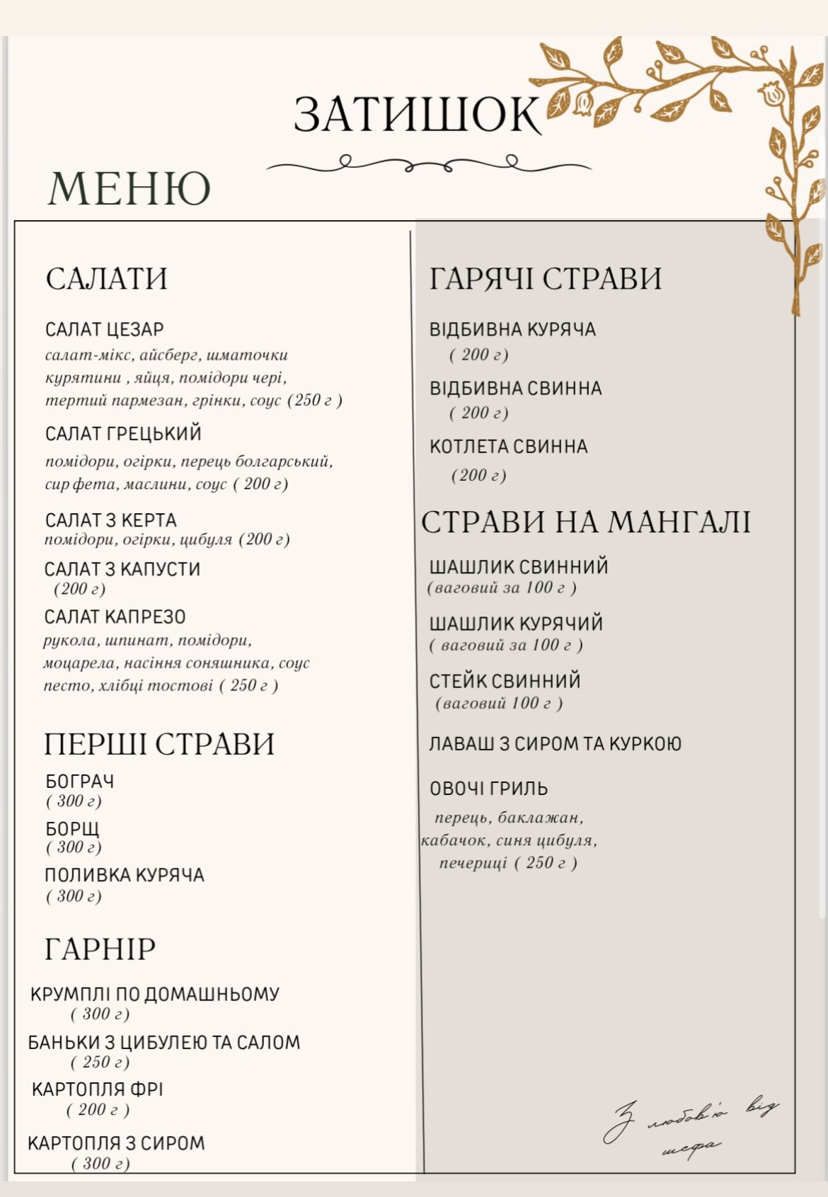 Restoran Zytyshok menu 1