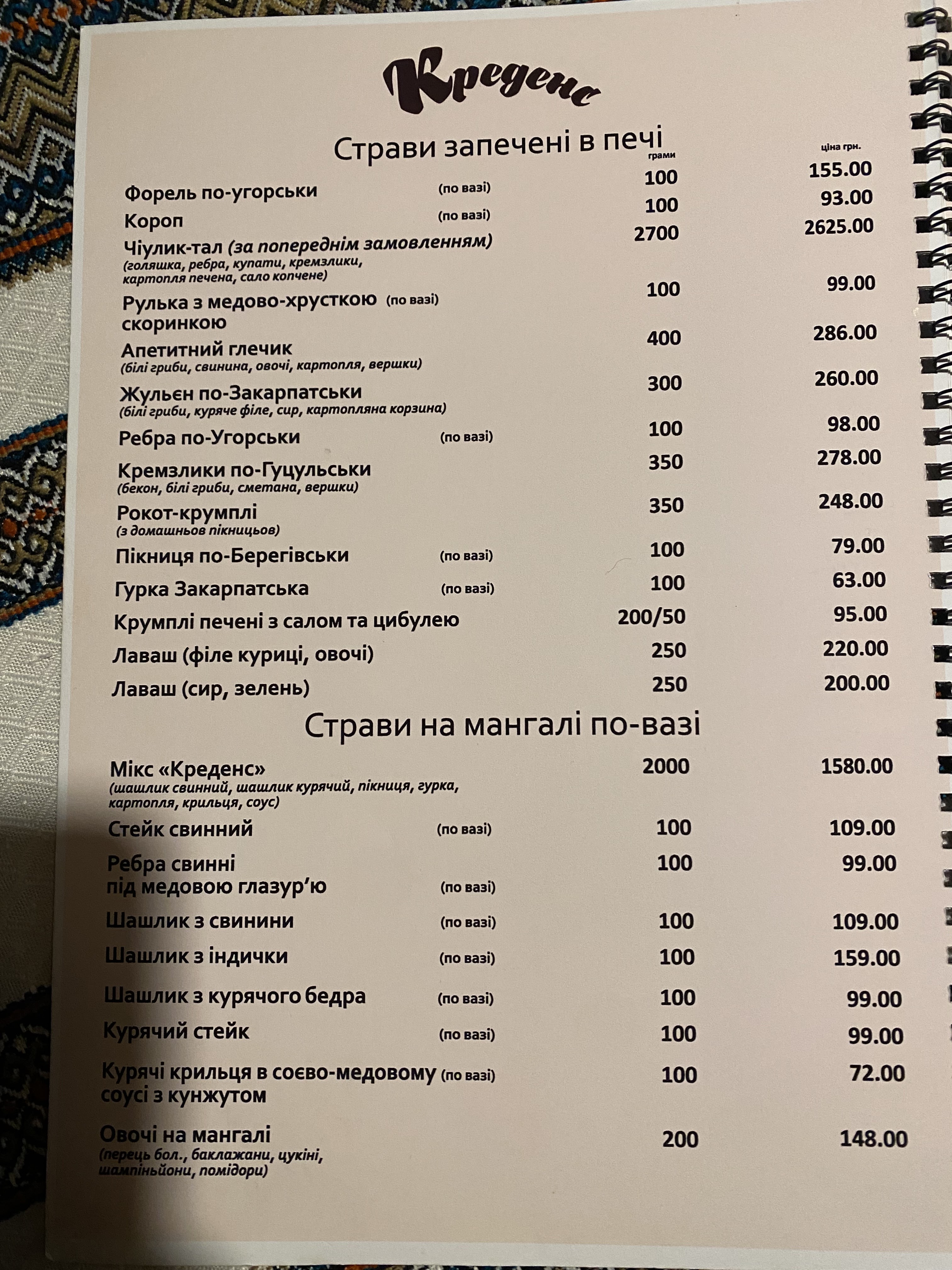 Transcarpathian KredenS menu 1