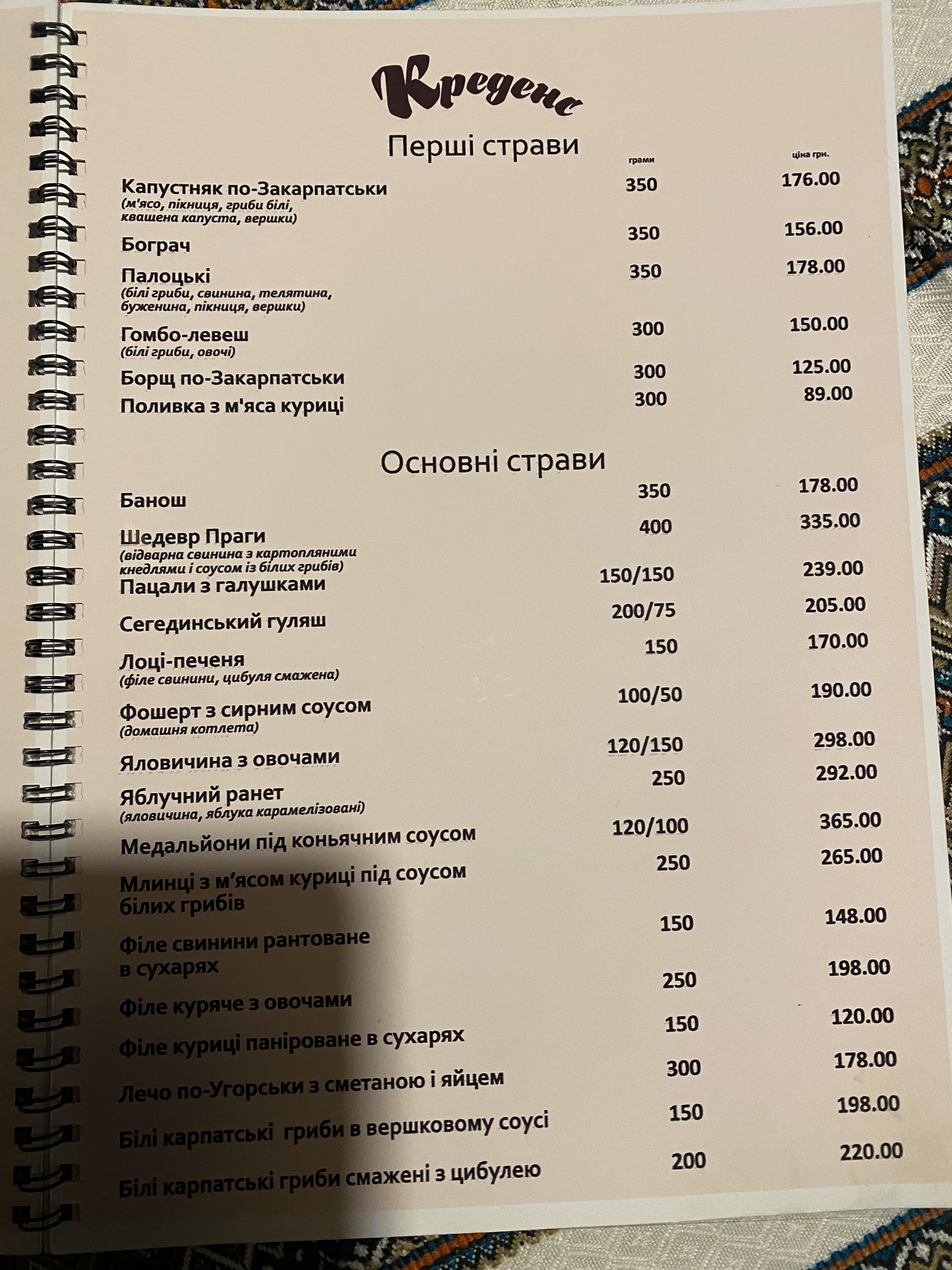 Transcarpathian KredenS menu 2