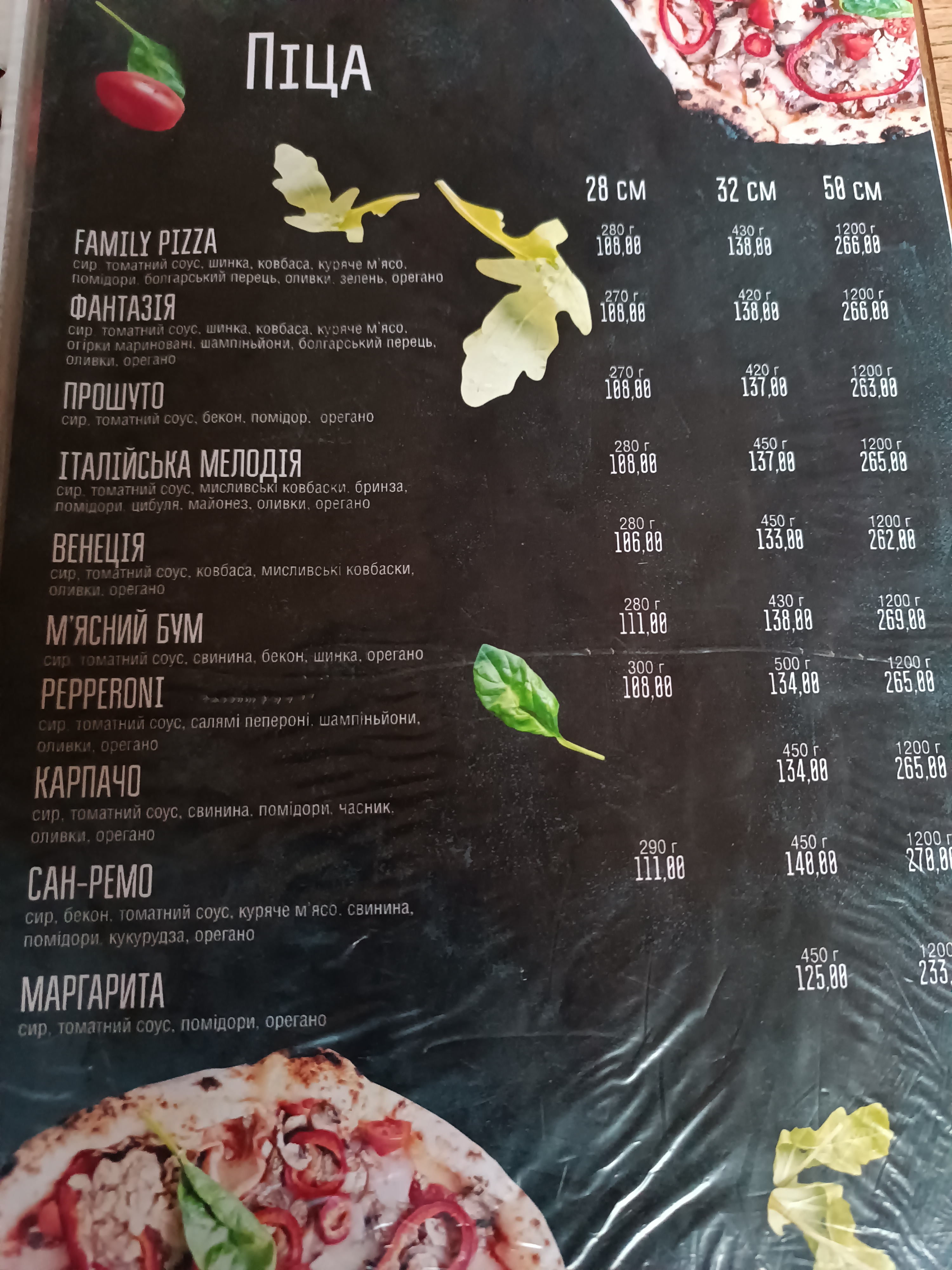 Femili pizza menu 1