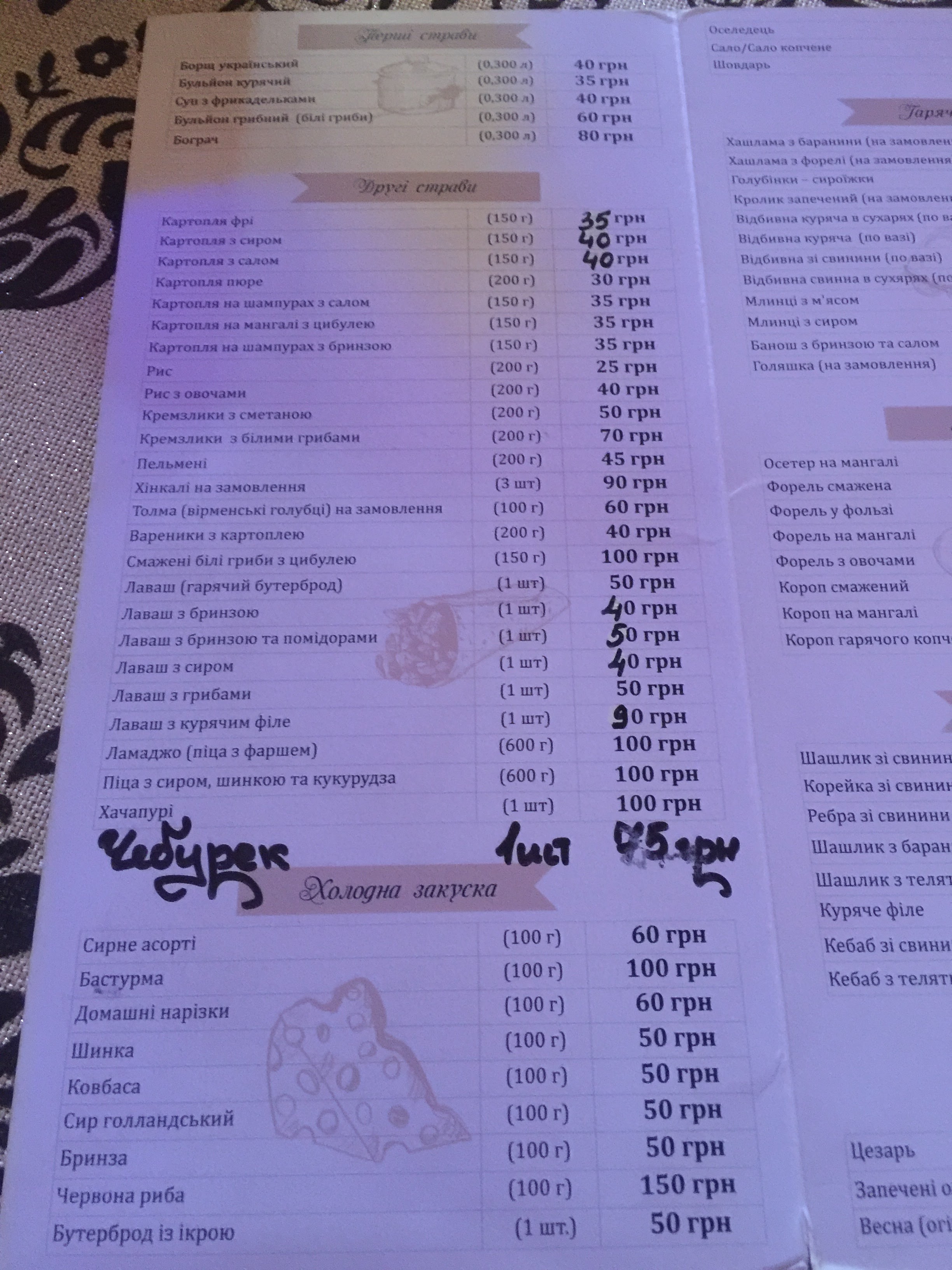 Harvester Caucasian cuisine menu 9