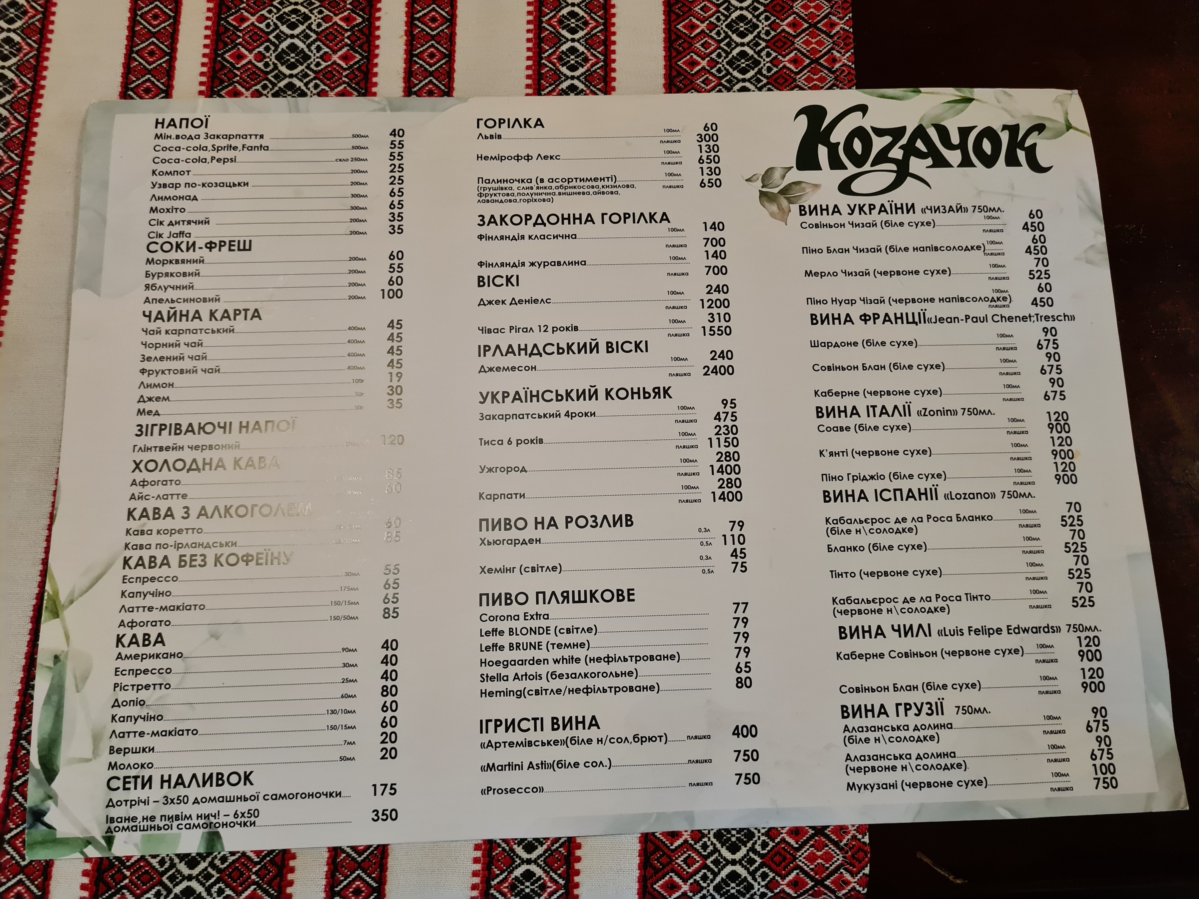 Kozachok menu 4