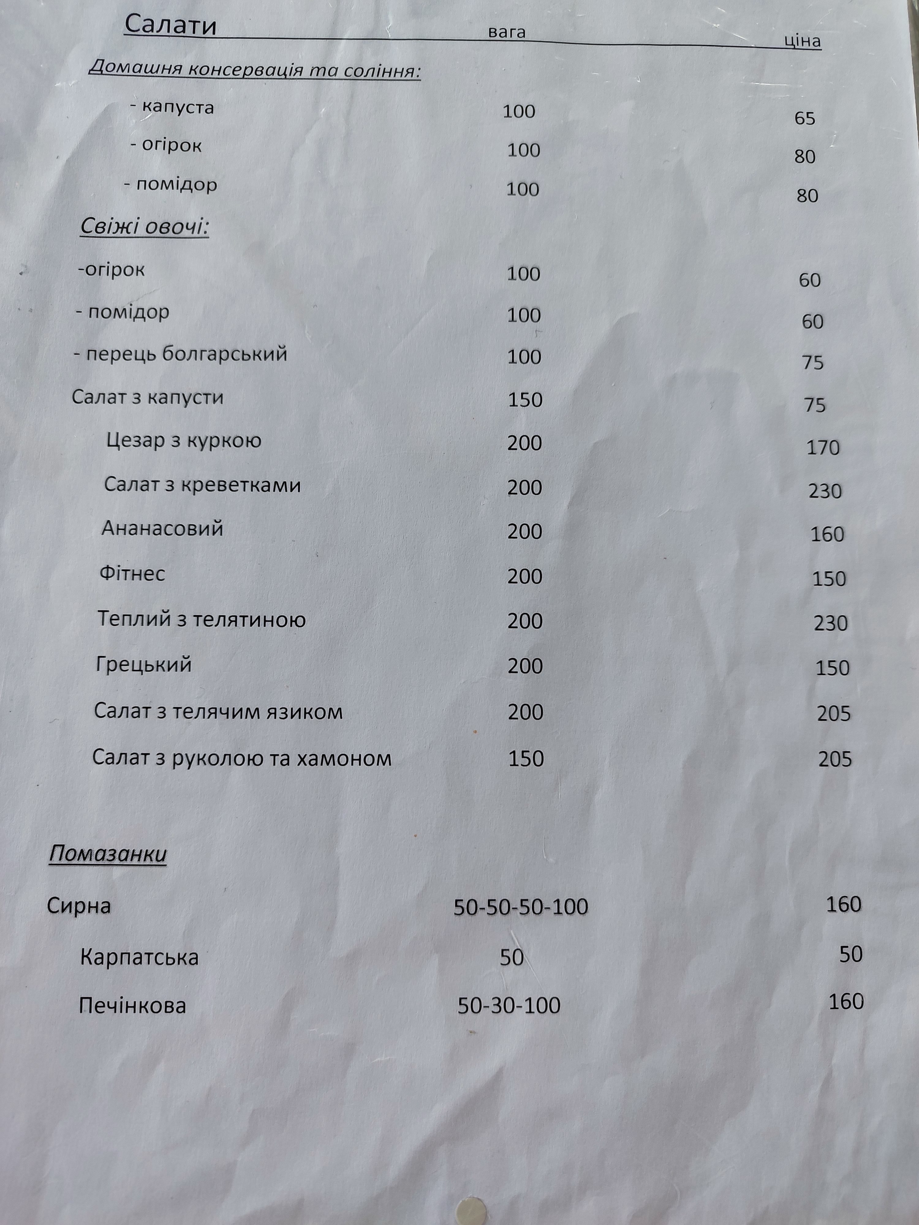 Kolyba Vi Tonya menu 1