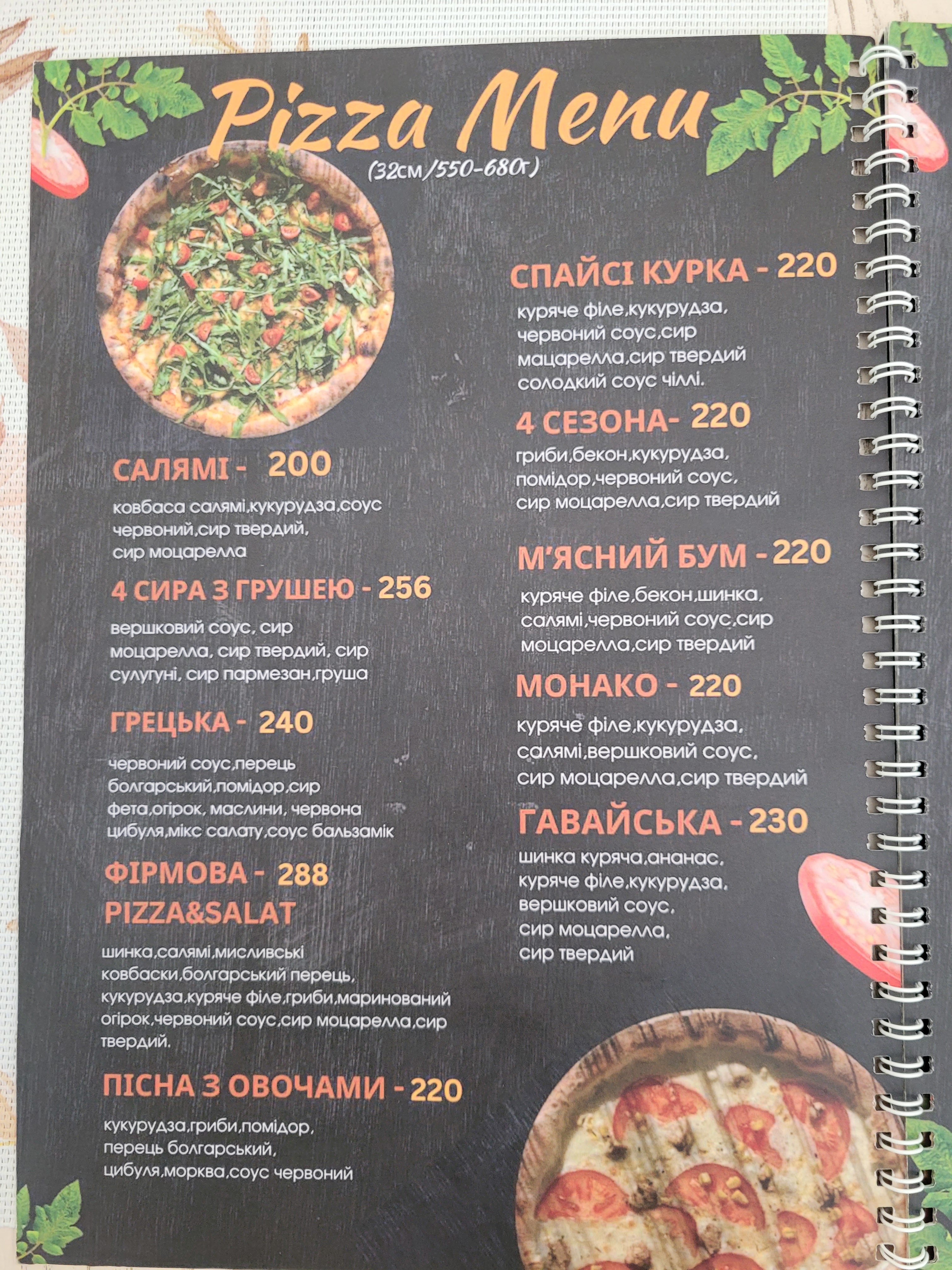 Pizza & Salat menu 2