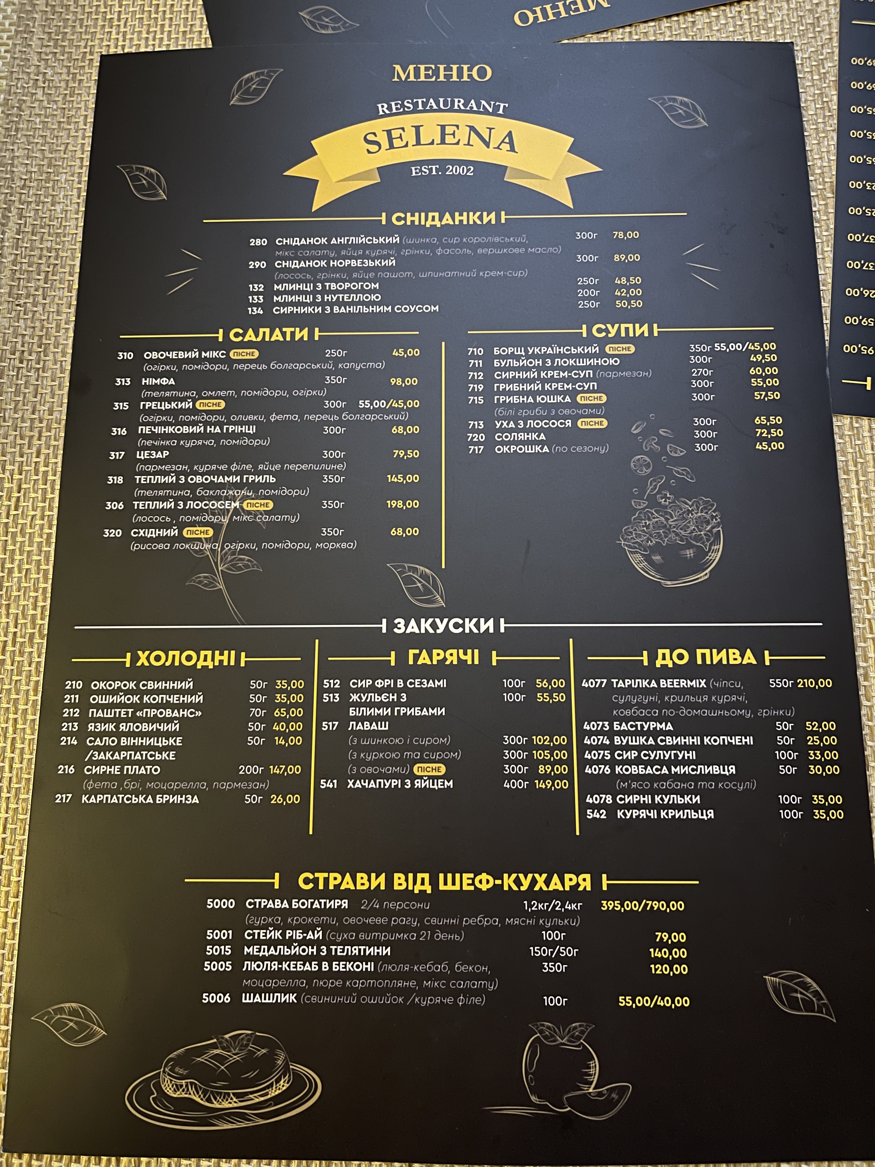 Selena Restobar menu 2