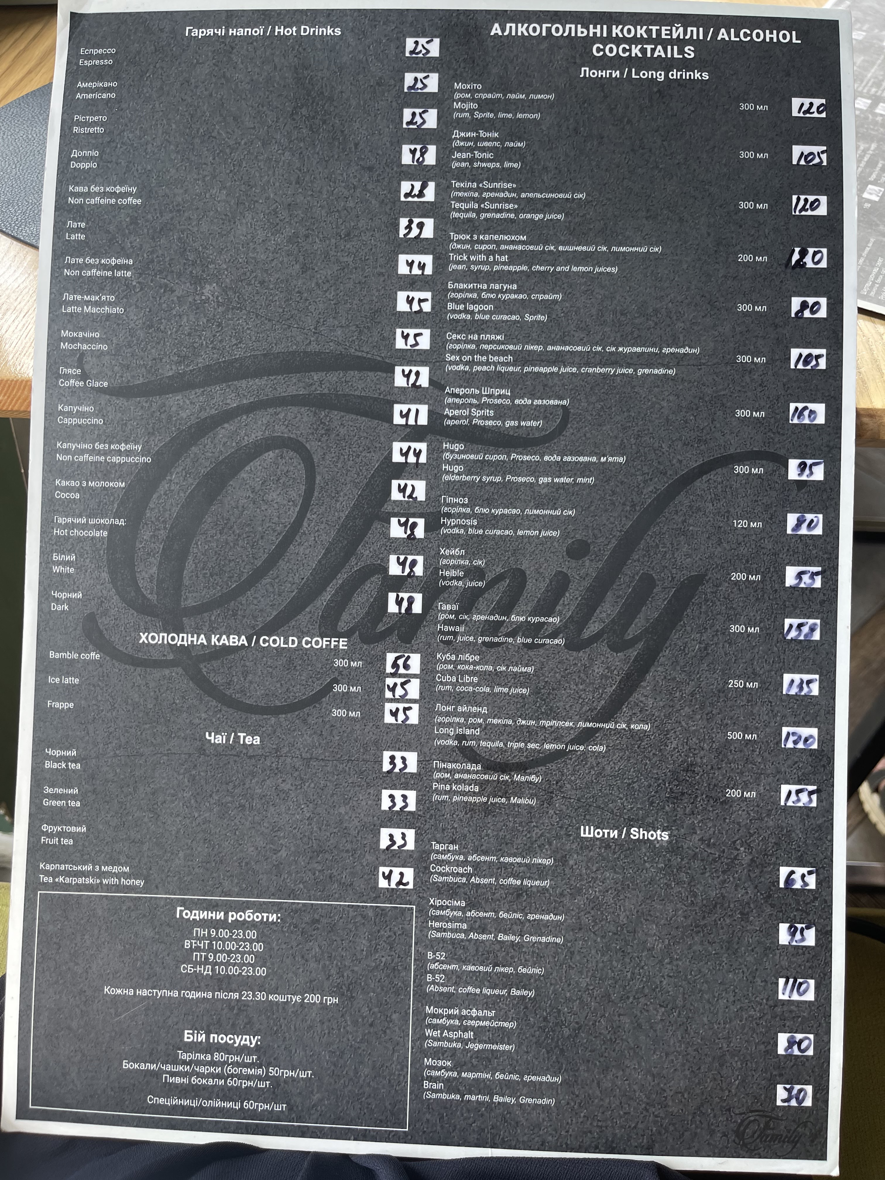 Family restaurant-pizzeria menu 1