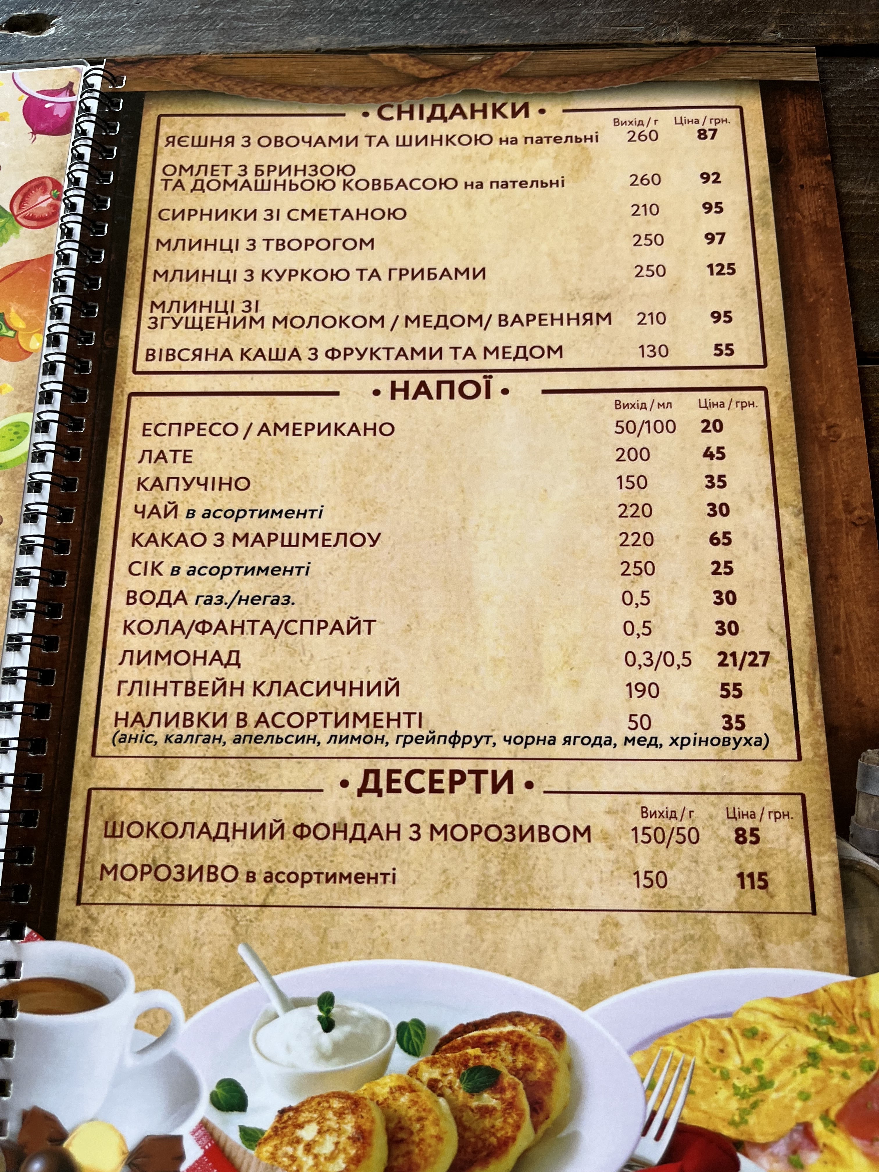 Smerekova Khata menu 10