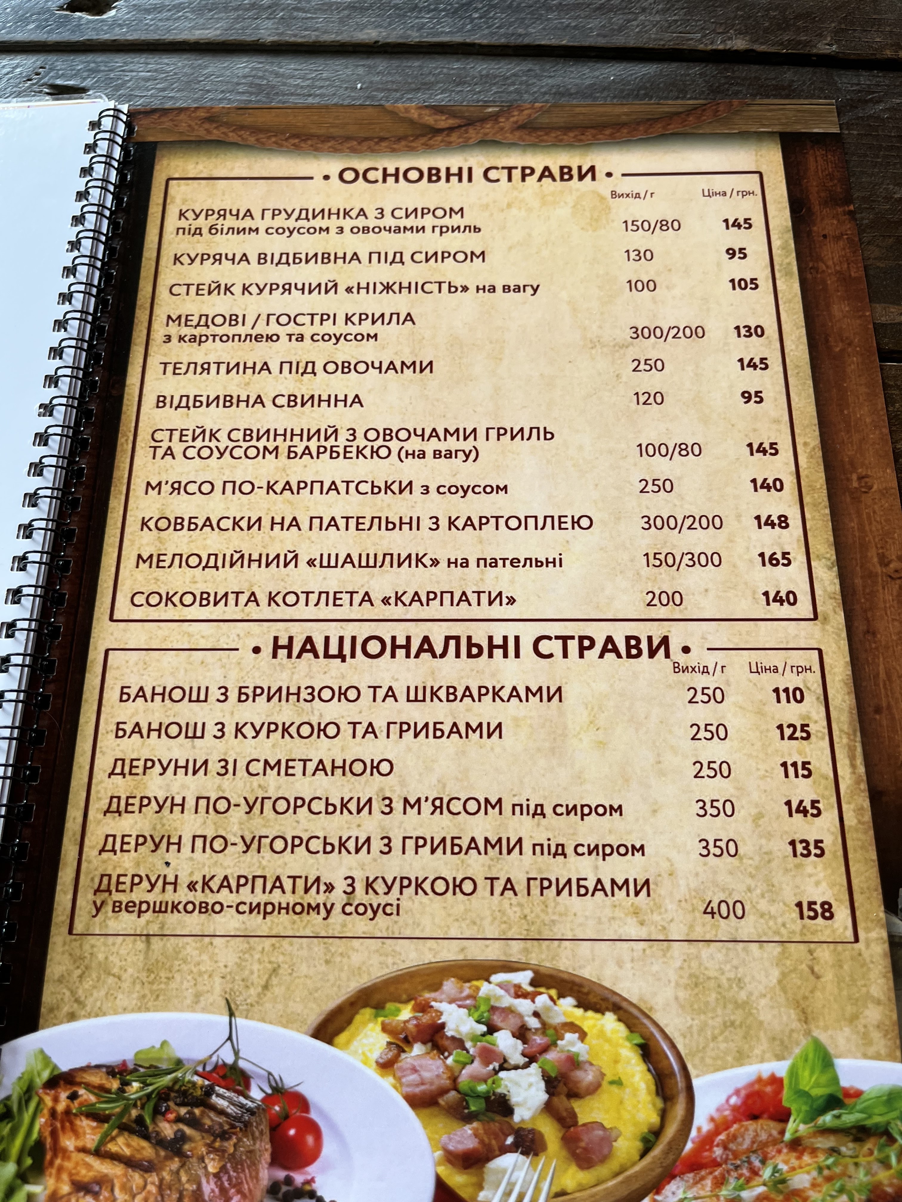 Smerekova Khata menu 11