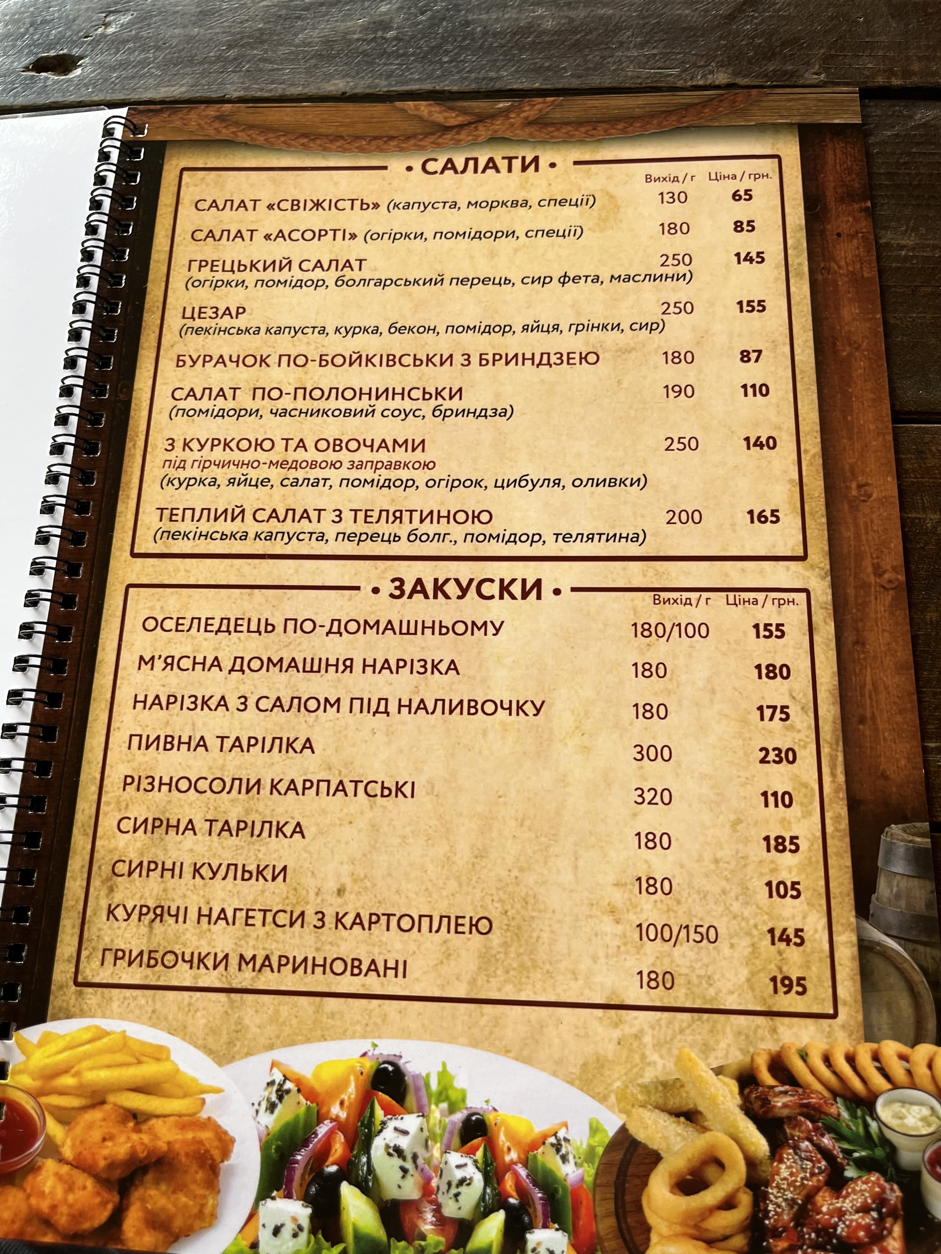 Smerekova Khata menu 12