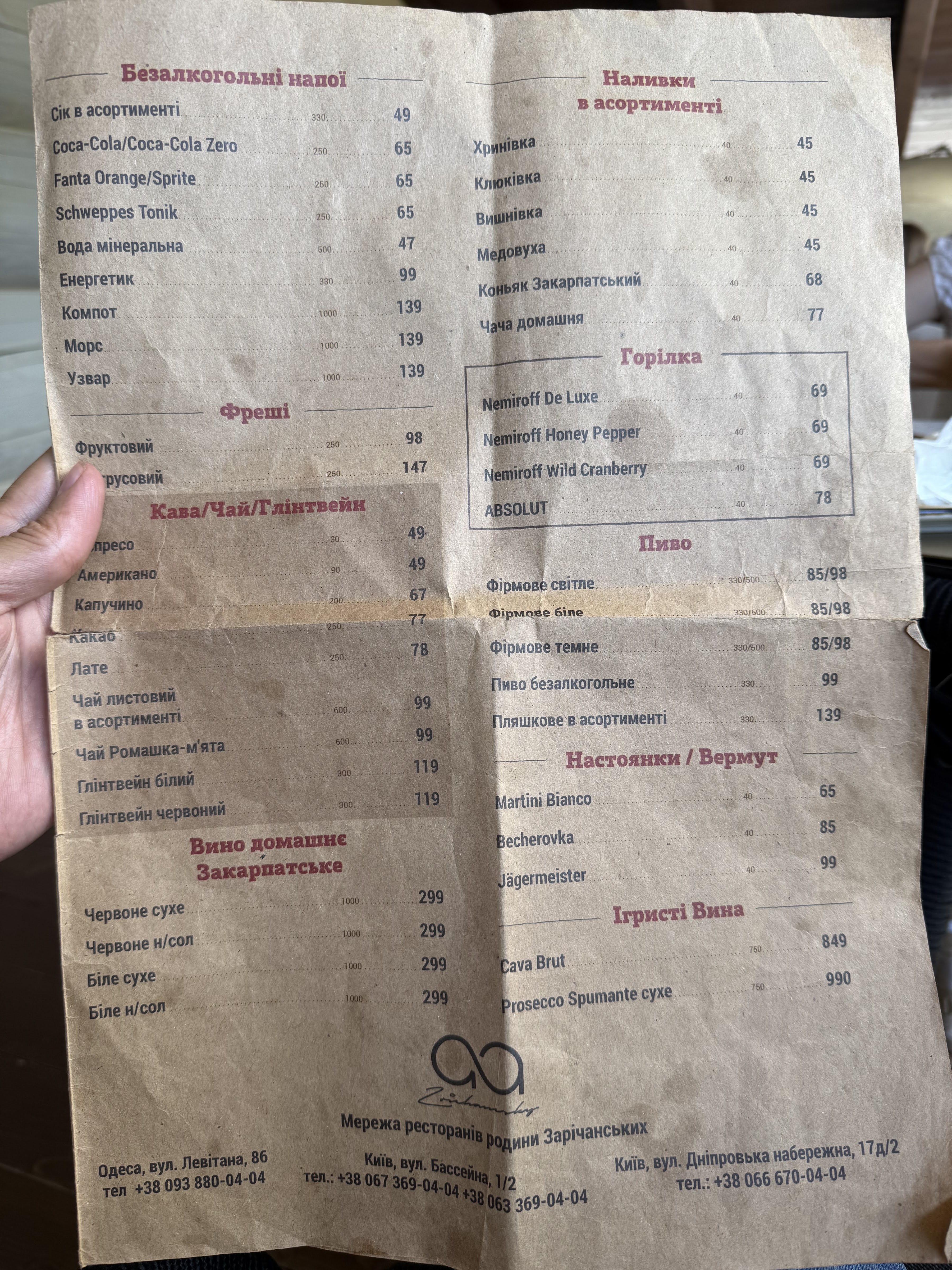 Шипіт Spa&Resort menu 2