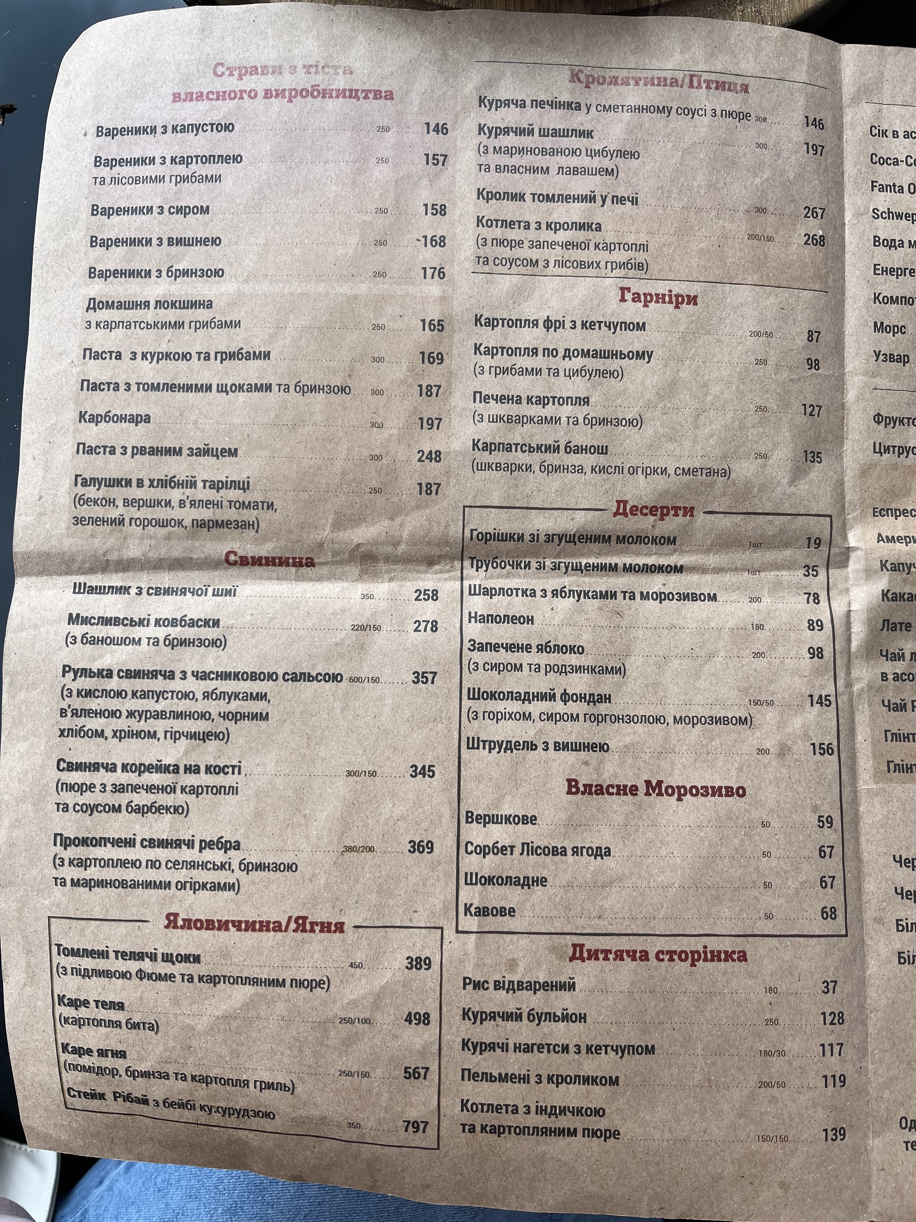 Шипіт Spa&Resort menu 6
