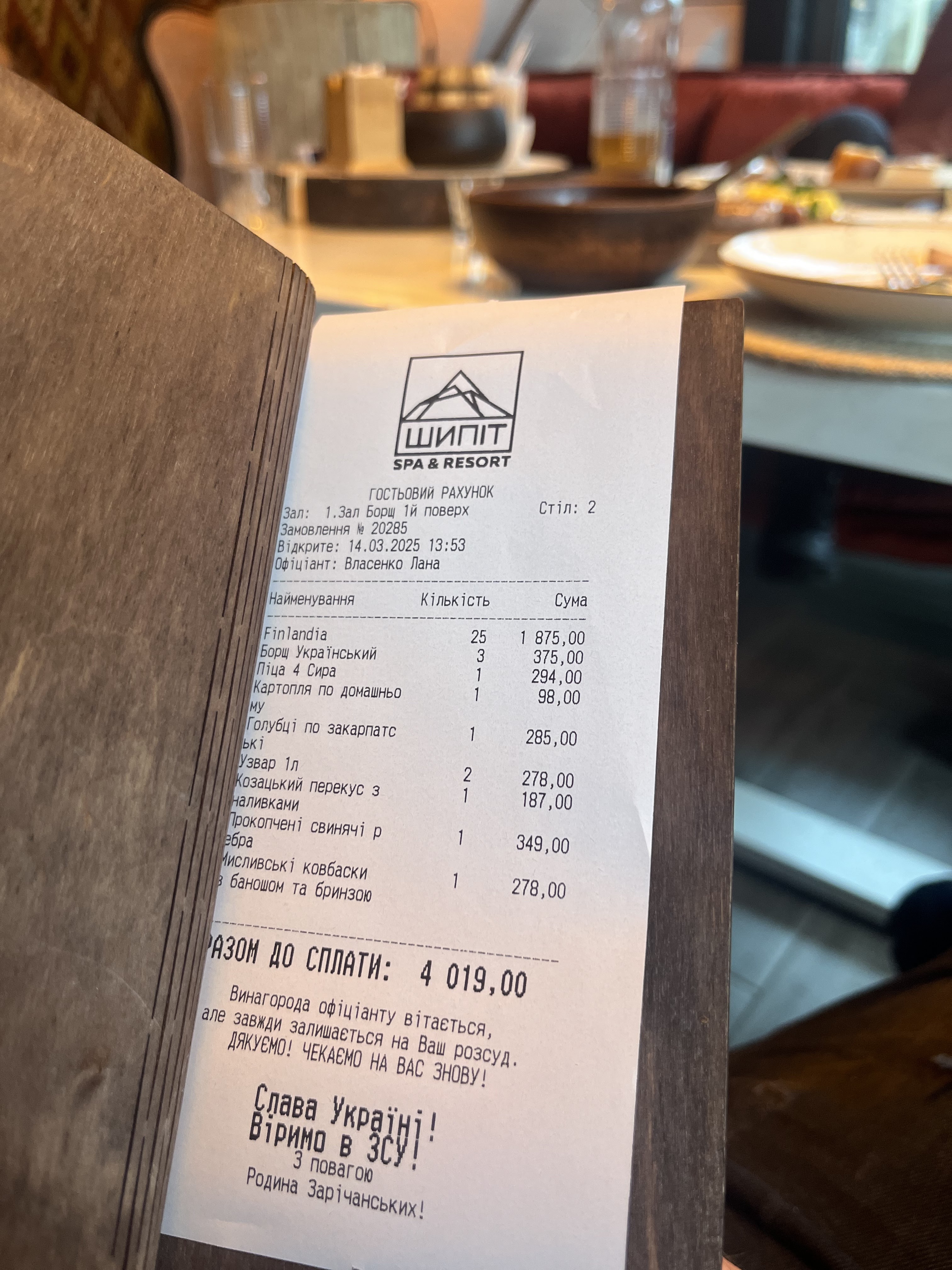Шипіт Spa&Resort menu 9