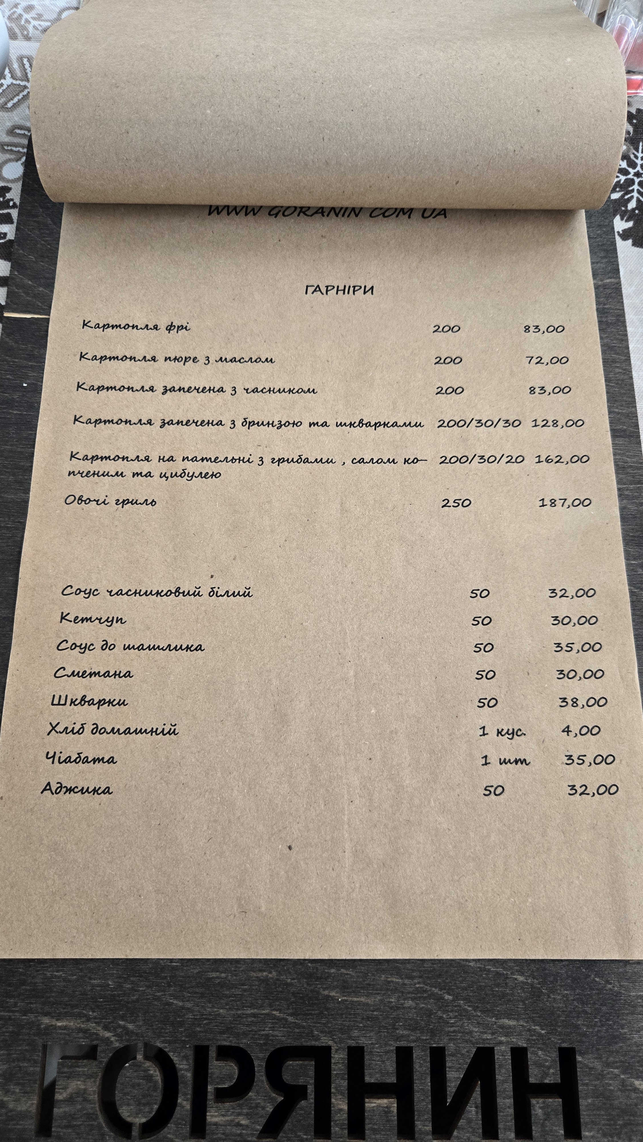 Horyanyn menu 2