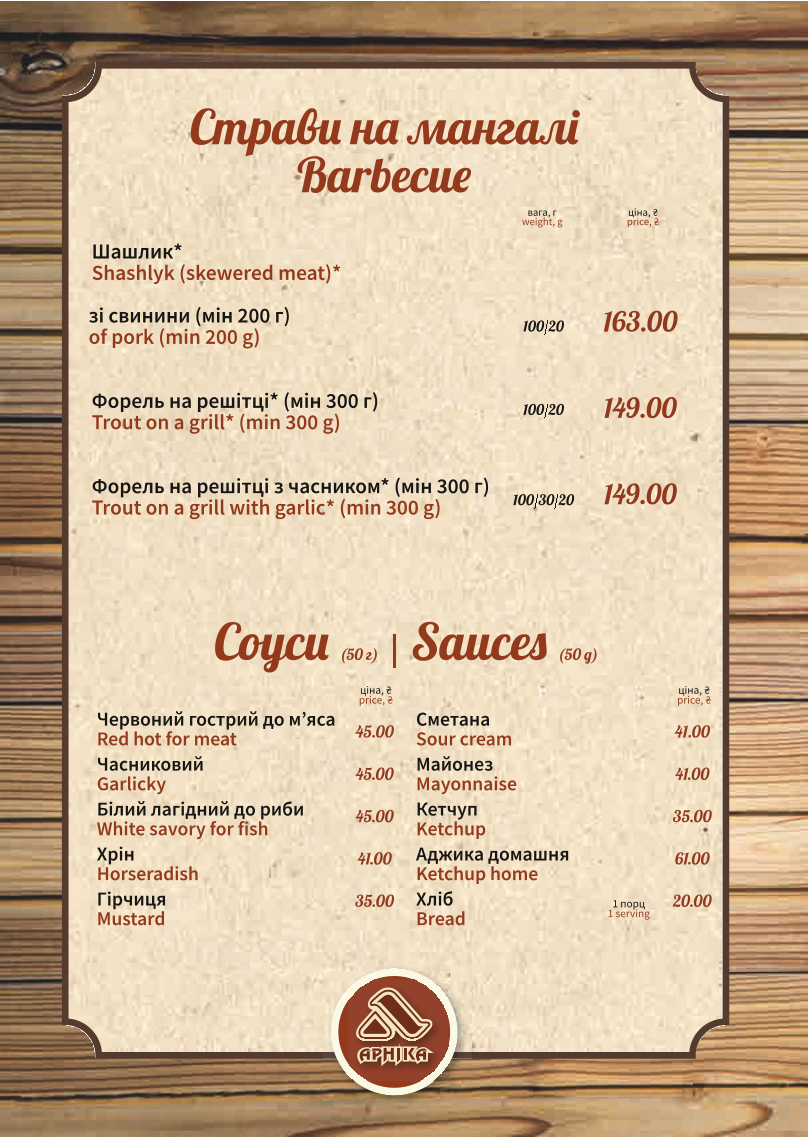 Kolyba Arnika menu 3