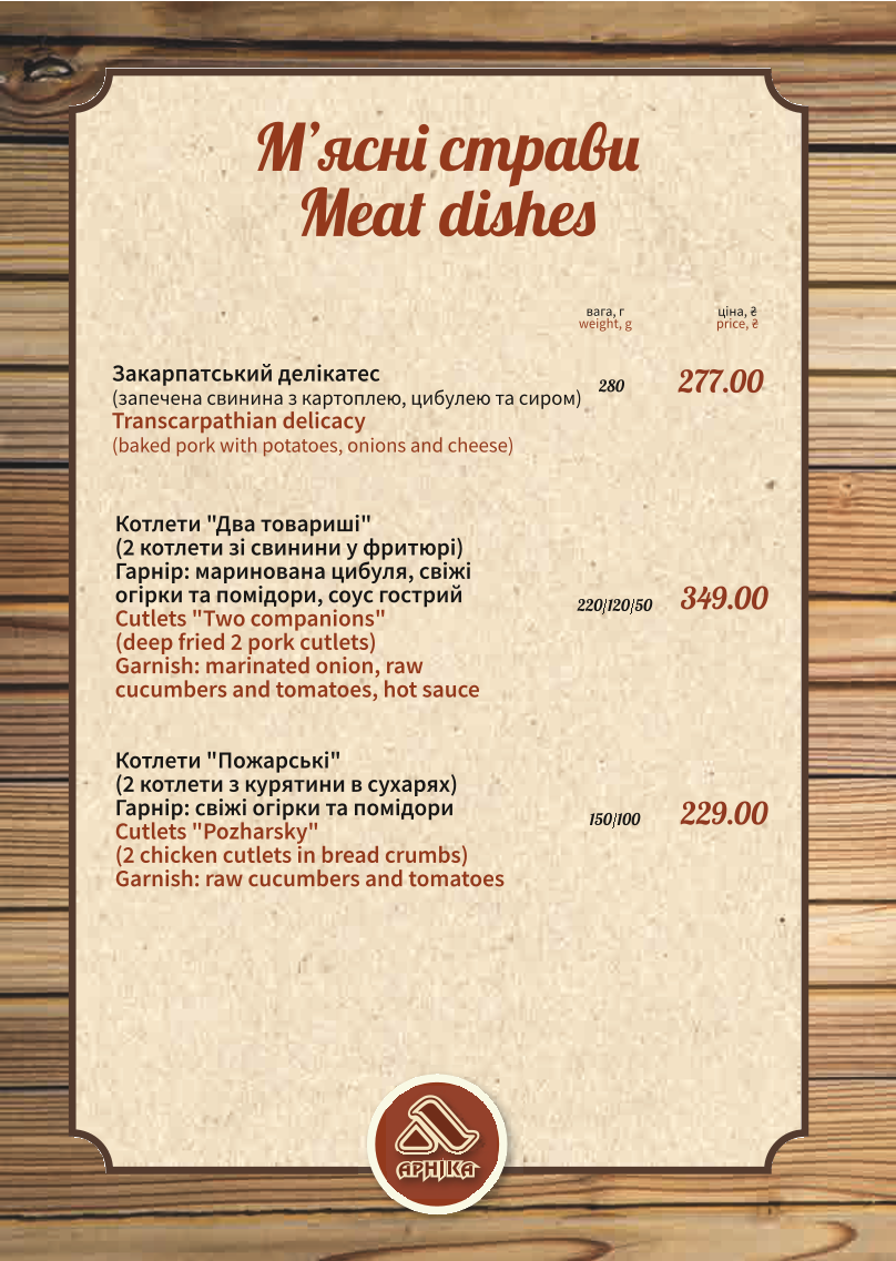 Kolyba Arnika menu 5